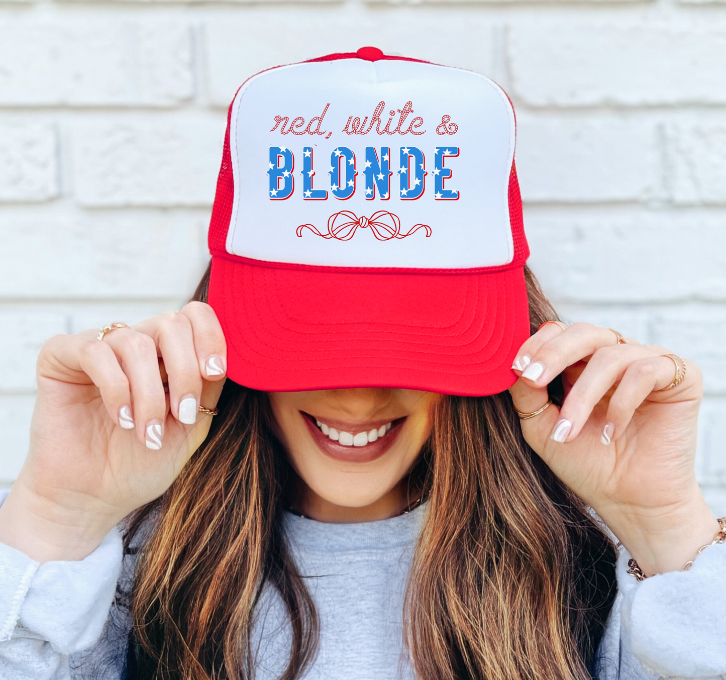 Red, White, and Blonde Trucker Hat/July 4th Trucker Hats/ Memorial Day Hat
