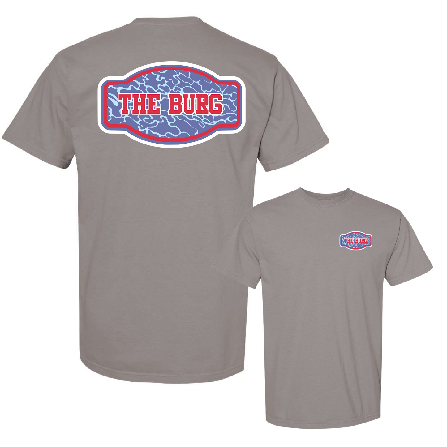 Lewisburg Volleyball Fundraiser - Comfort Colors Gray The Burg Camo Shirt