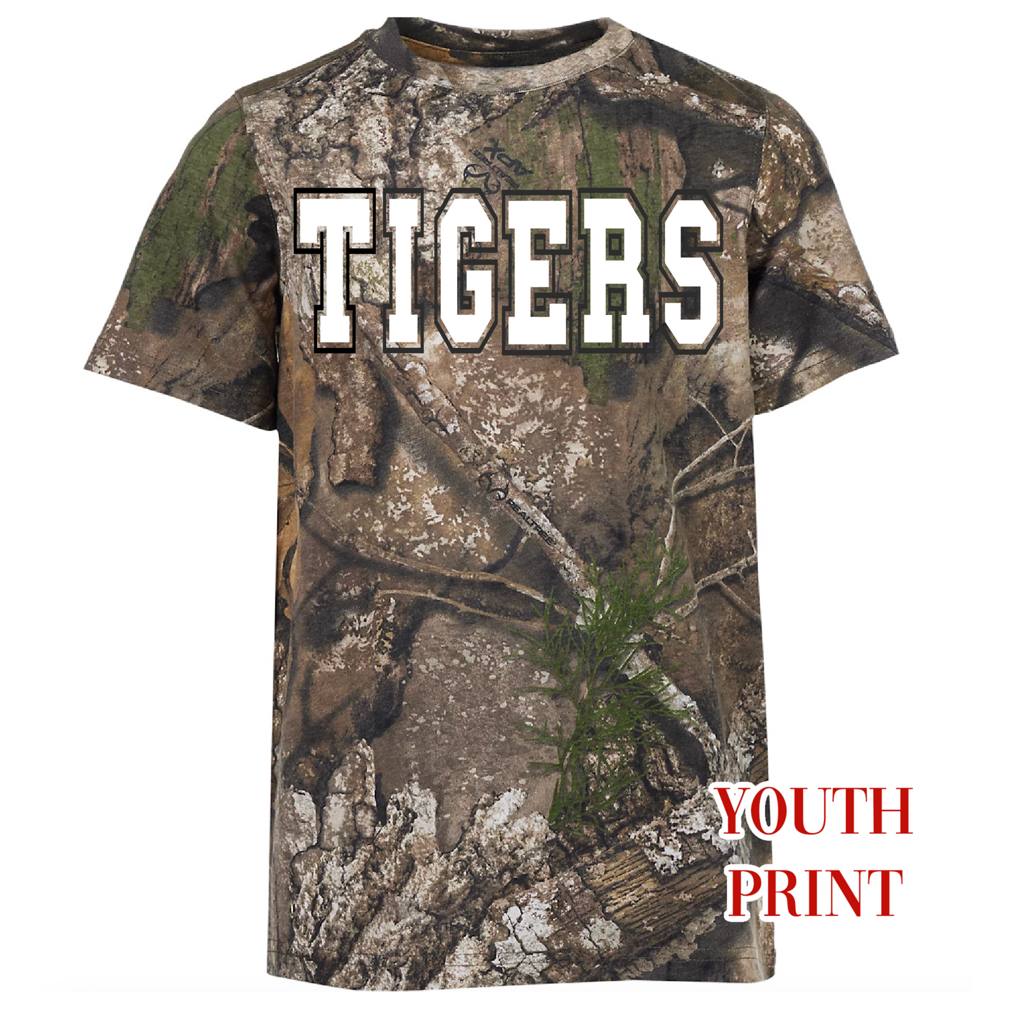 Camo Tigers Tee/ Either Mossy Oak New Bottomland or Real Tree Max Print