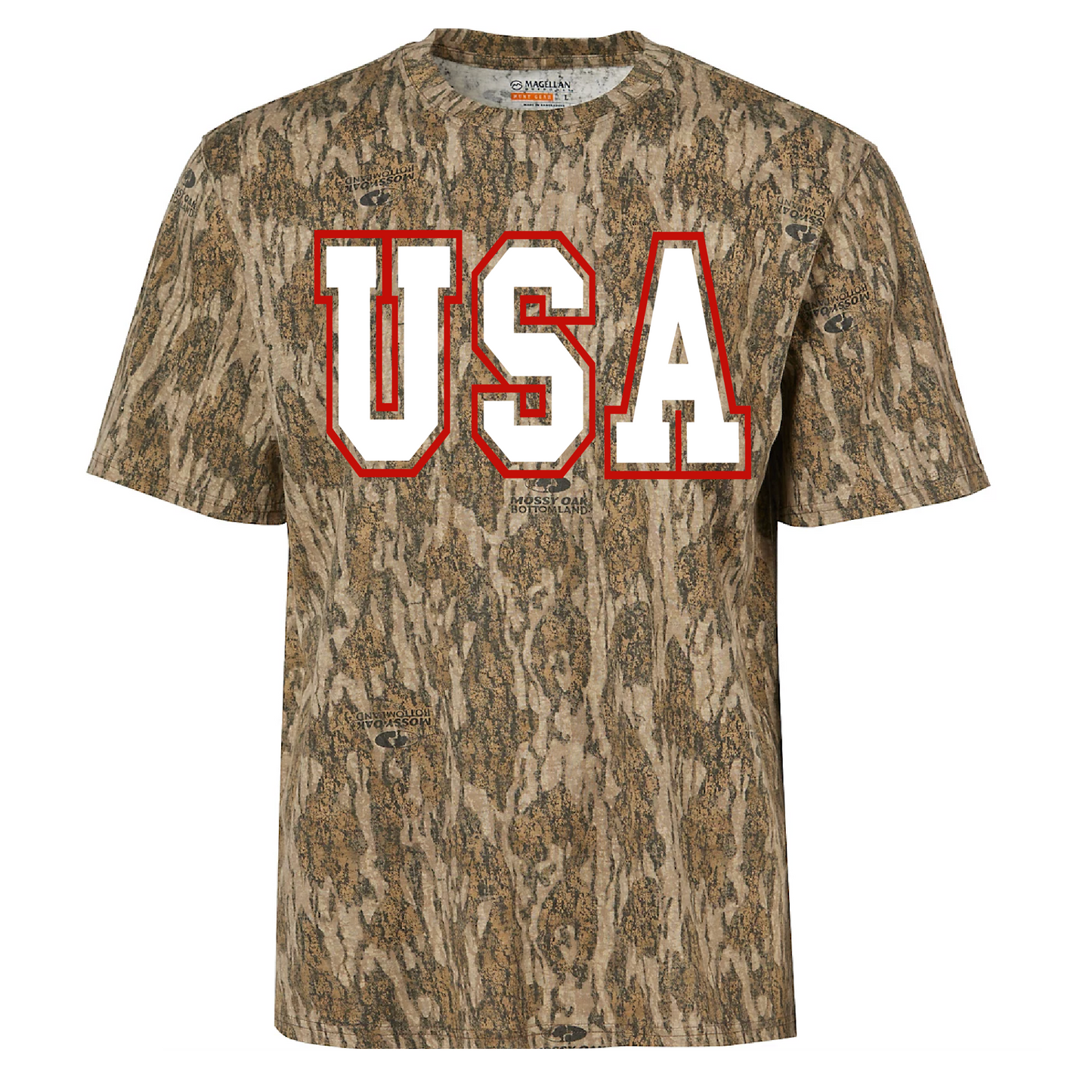Camo USA Tee/ Either Mossy Oak New Bottomland or Real Tree Max Print