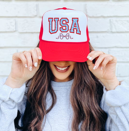 USA Bow Coquette Trucker Hat/July 4th Trucker Hats/ Memorial Day Hat