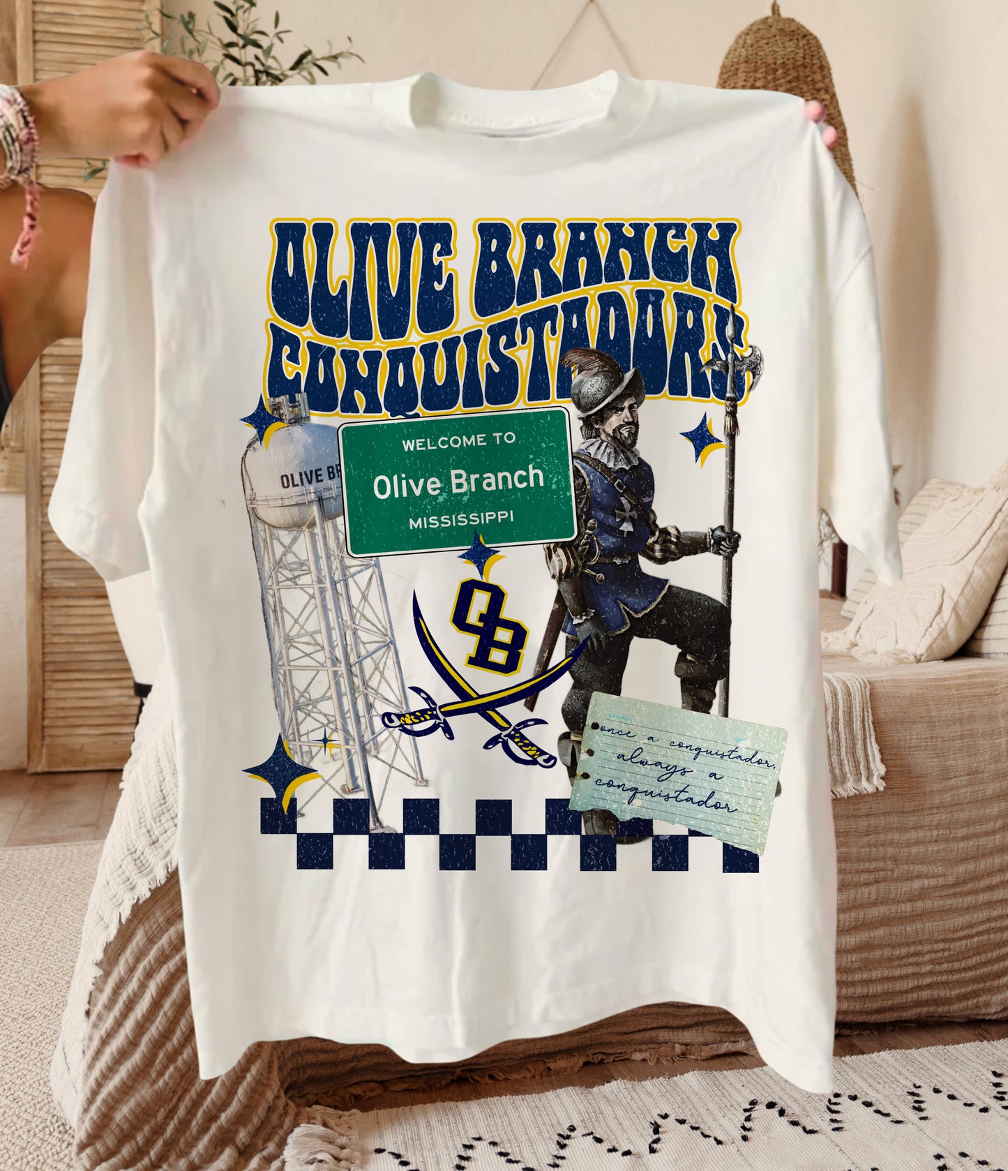 Comfort Colors or Bella Canvas Olive Branch Conquistadors Scrapbook Collage Tee / Desoto County Schools / Mississippi School Shirt /Youth and Adult Sizes -OB Shirts
