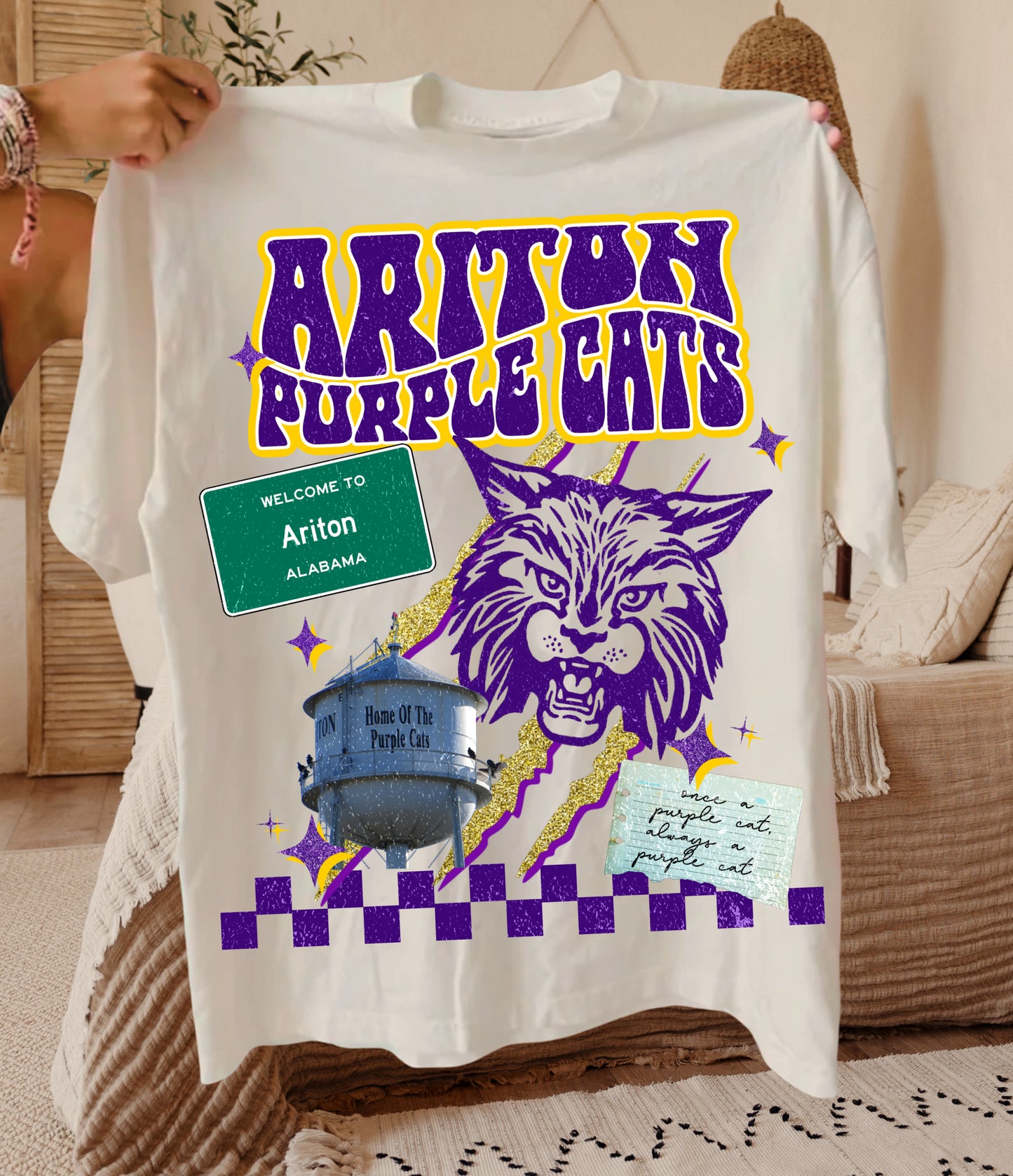 Comfort Colors or Bella Canvas Ariton Purple Cats Collage Style Tee/ Youth and Adult Sizing