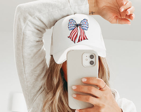 USA Bow Coquette Trucker Hat/July 4th Trucker Hats/ Memorial Day Hat
