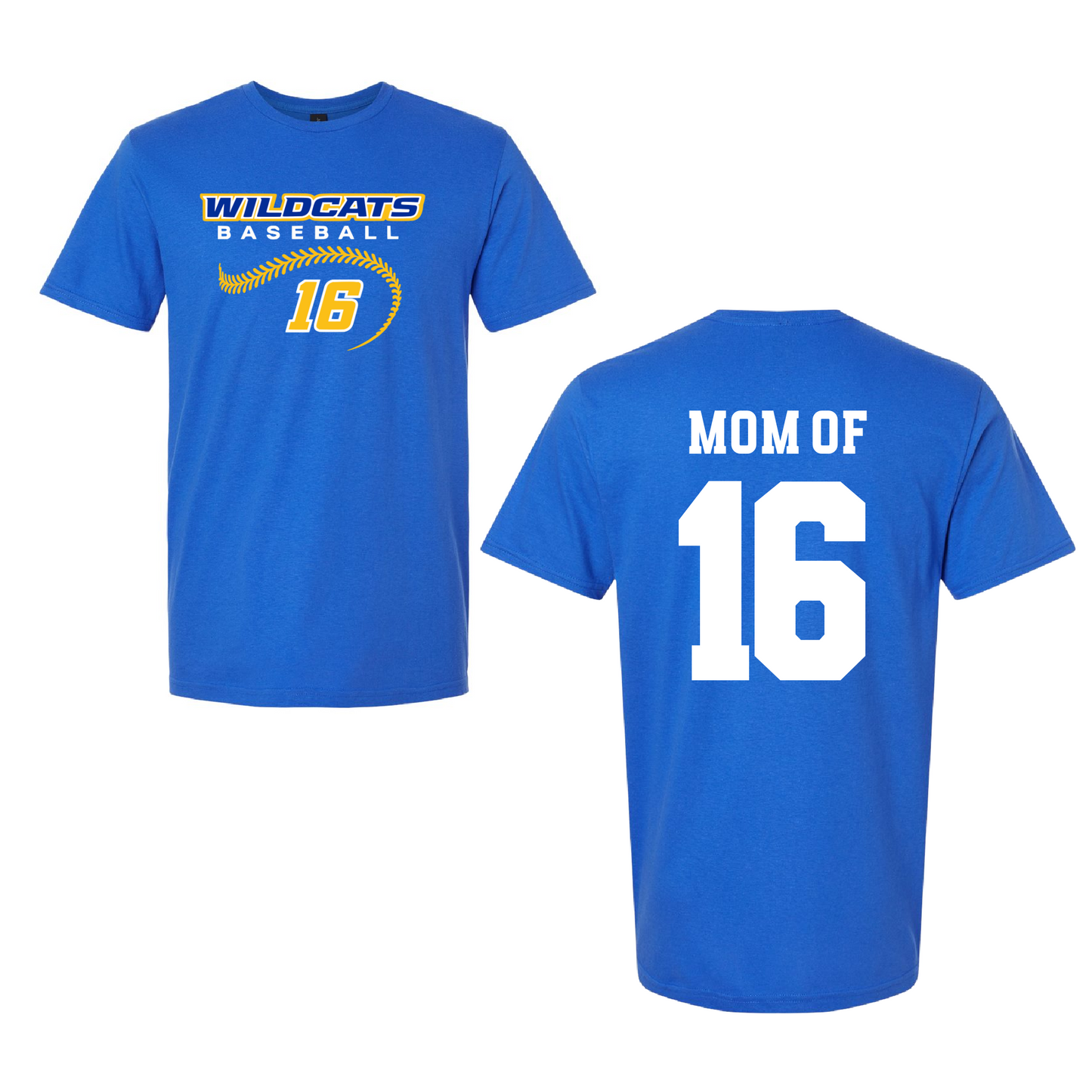 Gildan Softstyle Personalized Wildcats Baseball (Or Any Other Team - Custom With Number) Mom of/ Sister of/ Brother of/ Youth and Adult Sizes