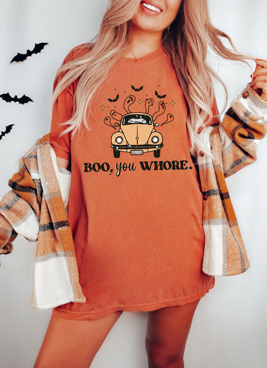 Bella or Comfort Colors Boo, You Whore Halloween Tee/ Halloween Shirt/ Mommy and Me/ Youth and Adult Sizes