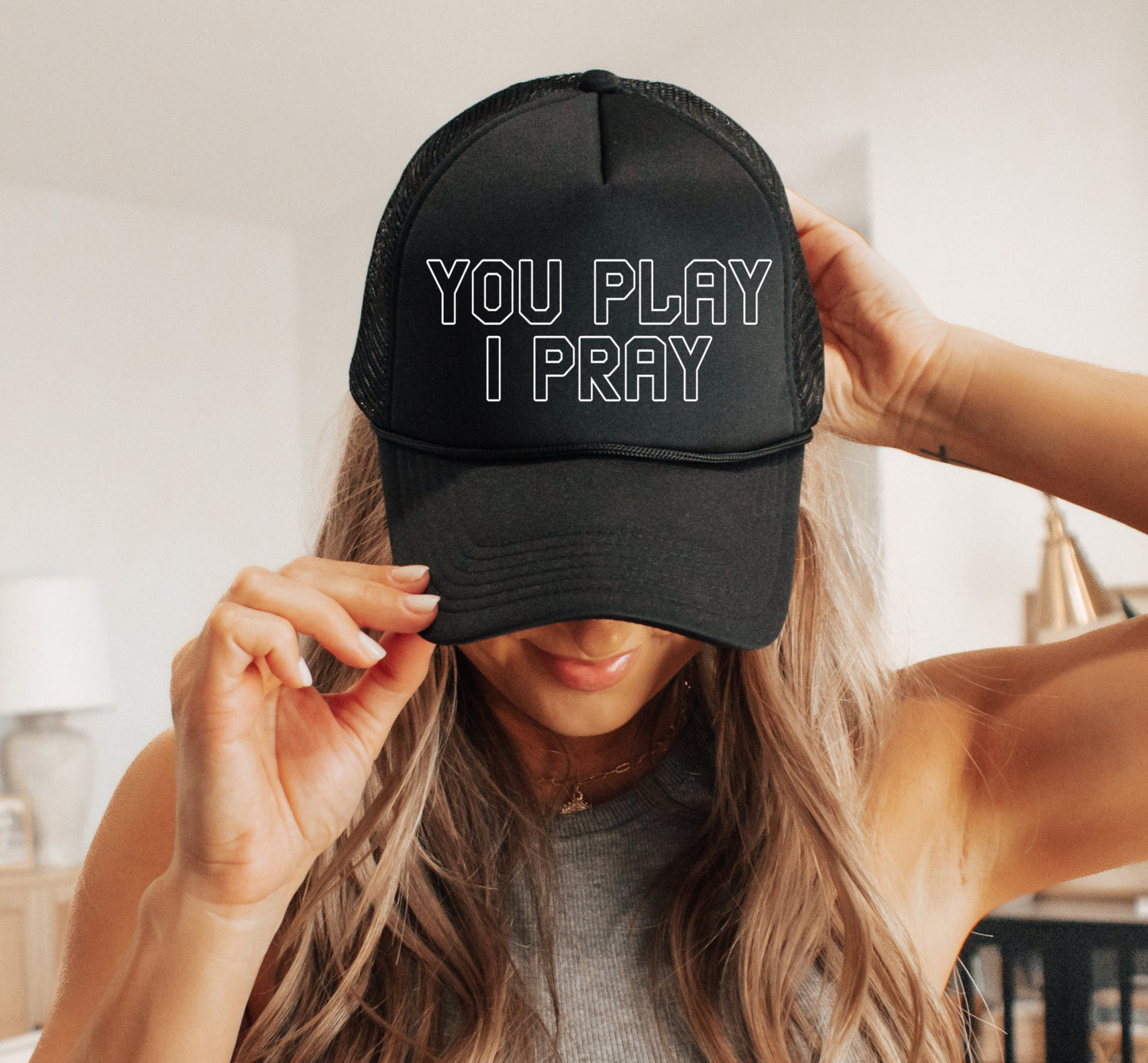 Black You Play I Pray Trucker Hat/ Inspiring Sports Mom Trucker Hats/ Gifts for Her