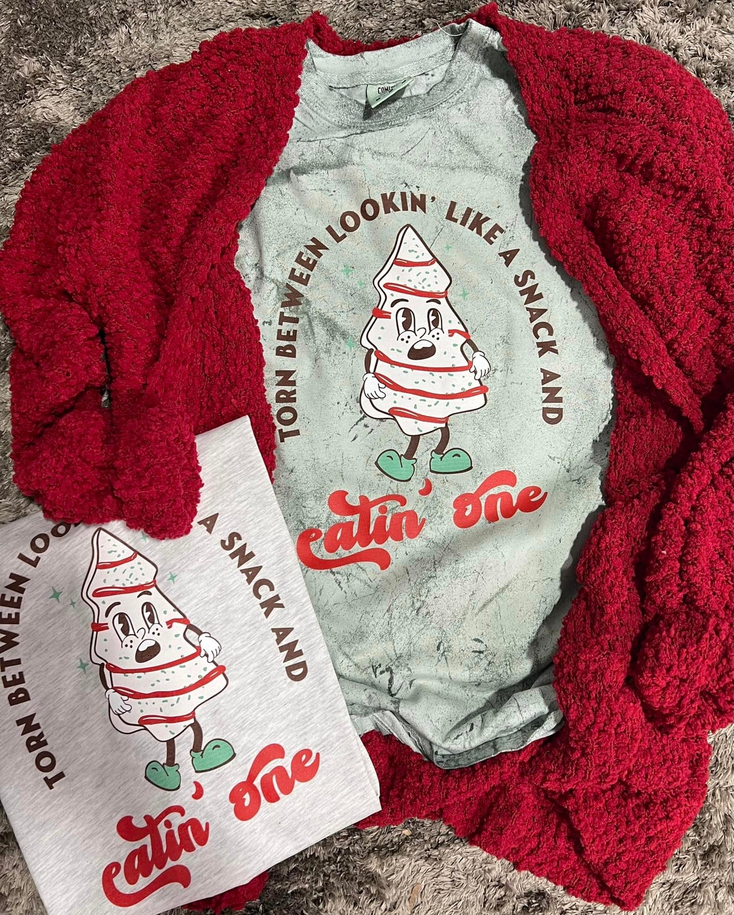 Comfort Colors Colorblast Torn Between Lookin Like A Snack and Eatin' One Shirt/ Funny Christmas Shirt