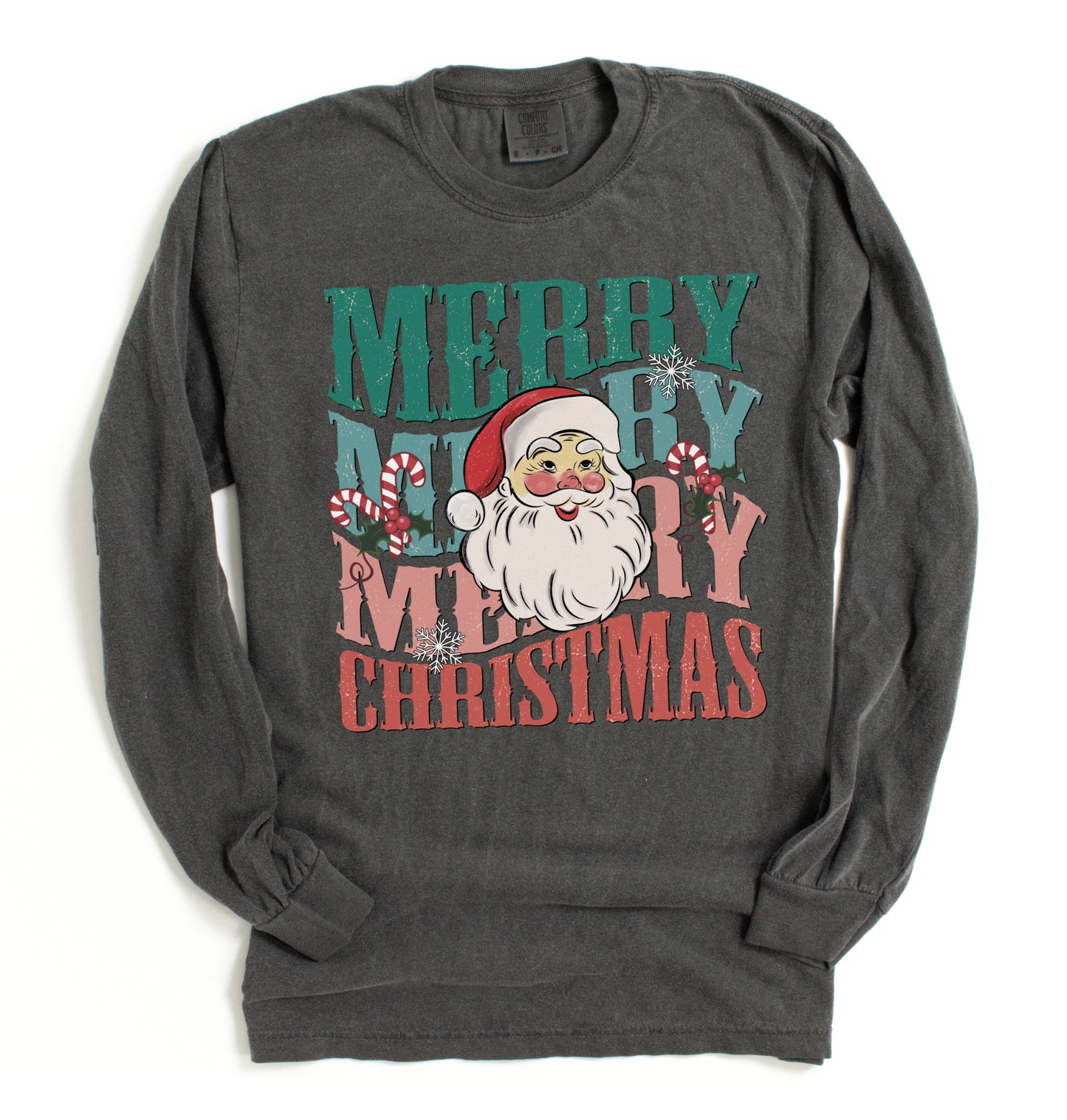 Bella or Comfort Colors Merry Christmas Santa Vintage Tee/ Long or Short Sleeve Options