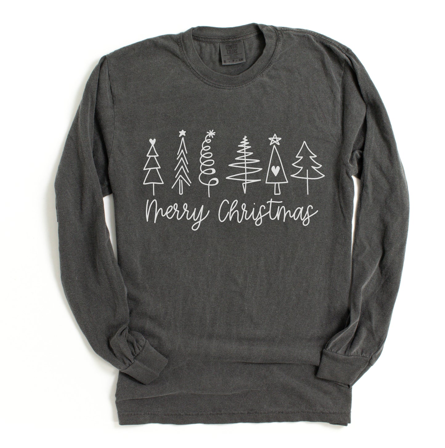Comfort Colors Long Sleeved Pepper Merry Christmas Trees Tee- Adult Size - Christmas Shirt