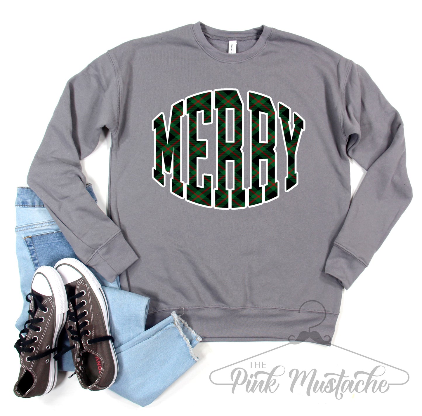 Comfort Colors, Gildan, or Bella Canvas - Merry Plaid Christmas Sweatshirt