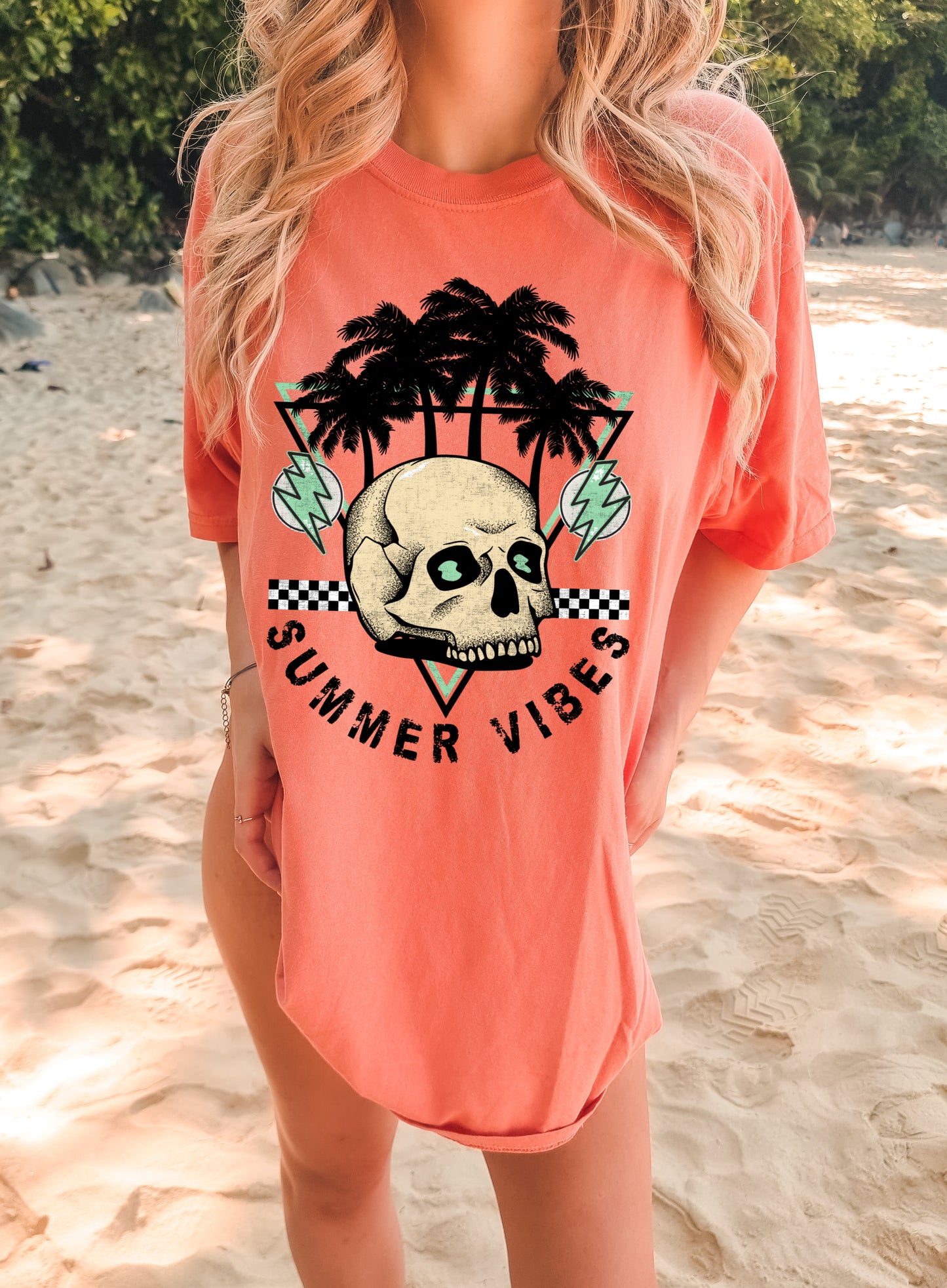 Terracotta Comfort Colors Summer Vibes Beach Cover Up Vacation Summer Tee /Skull Summer /Tropical Palm Tree Shirt