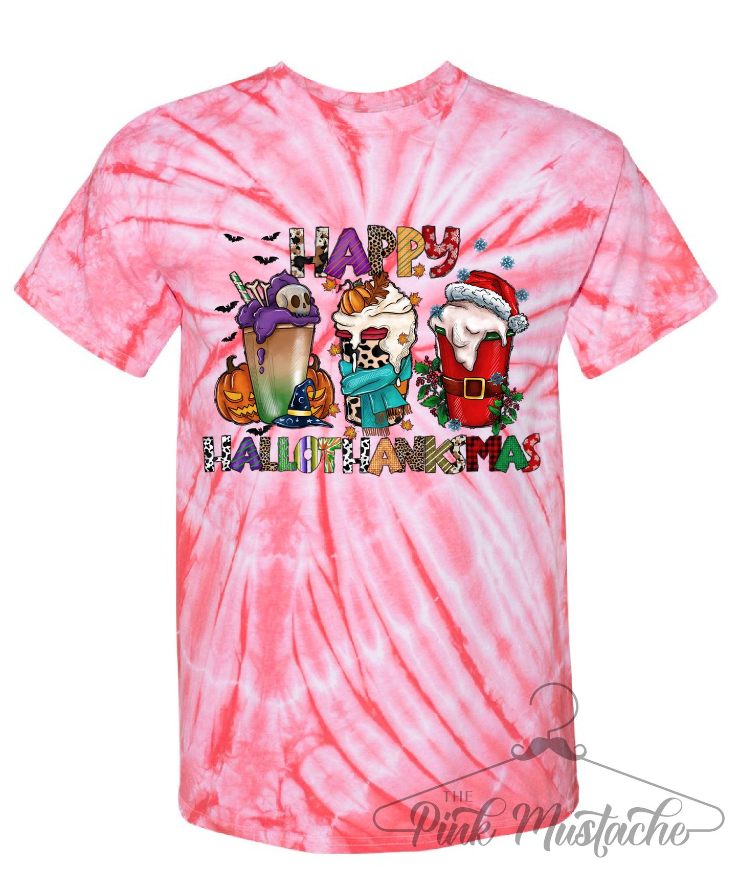 Happy Hallothanksmas Pinwheel Tie Dye Tee/ Pinwheel Dyed Holiday Tee/ Multiple Colors
