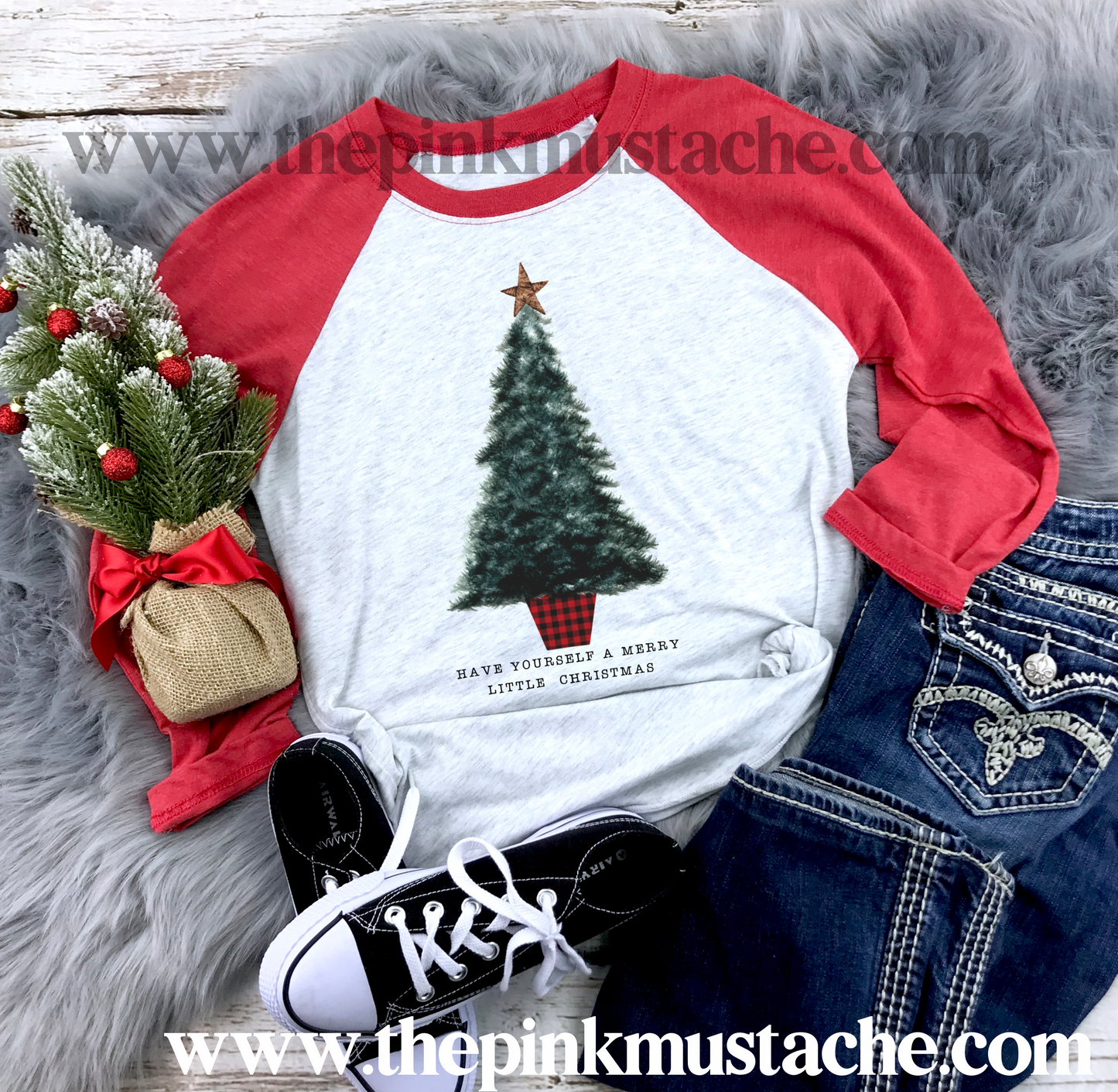 Have Yourself A Merry Little Christmas Tree Raglan /Youth and Adult Sizing/ Christmas Boutique Graphic Raglan