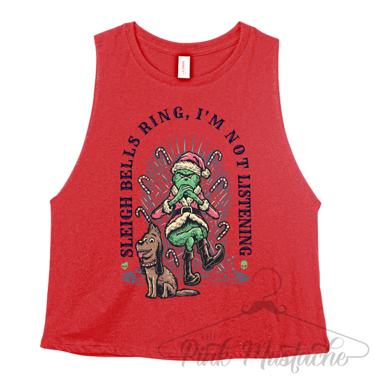 Christmas Workout Tank/ Sleigh Bells Ring, I'm Not Listening Funny Cropped Tank / Christmas Workout Tank/ Crossfit