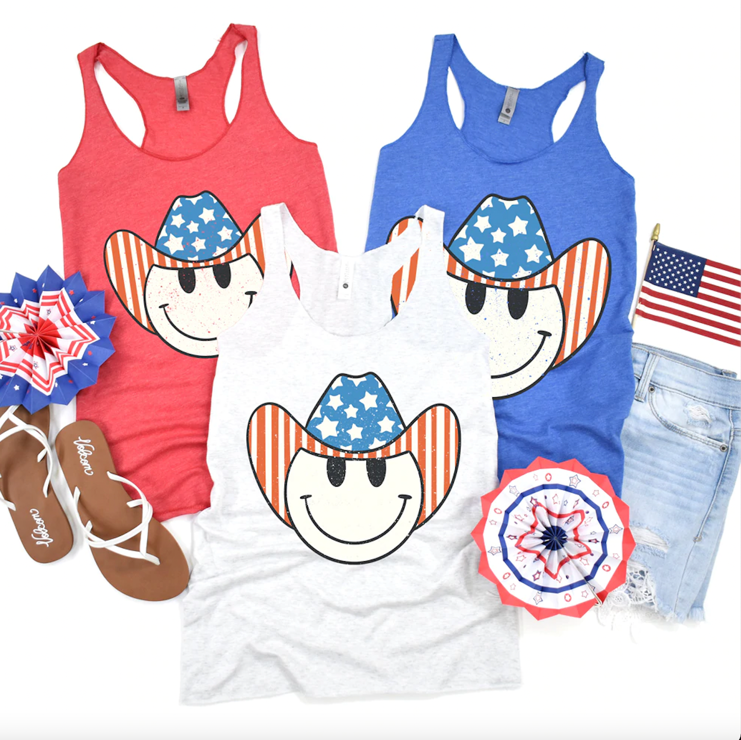 July 4th Tanks/ Cowboy USA Patriotic Leopard Racerback Tank Top