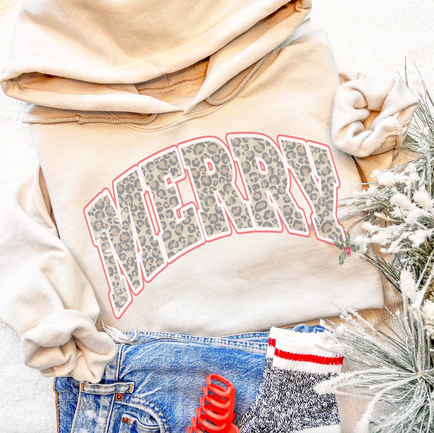 Christmas Leopard Merry Sand Hoodie/ Christmas Sand Hoodie