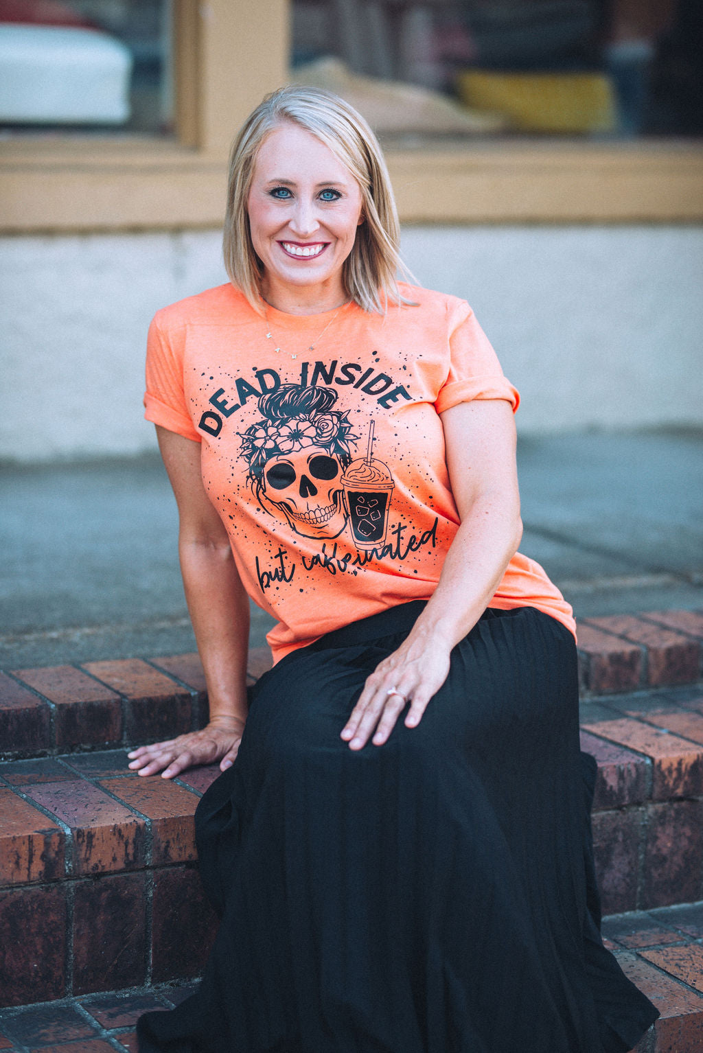 Dead Inside But Caffeinated Halloween Skull Funny Mom Life Tee / Fall Tees/ Mom Life Tee