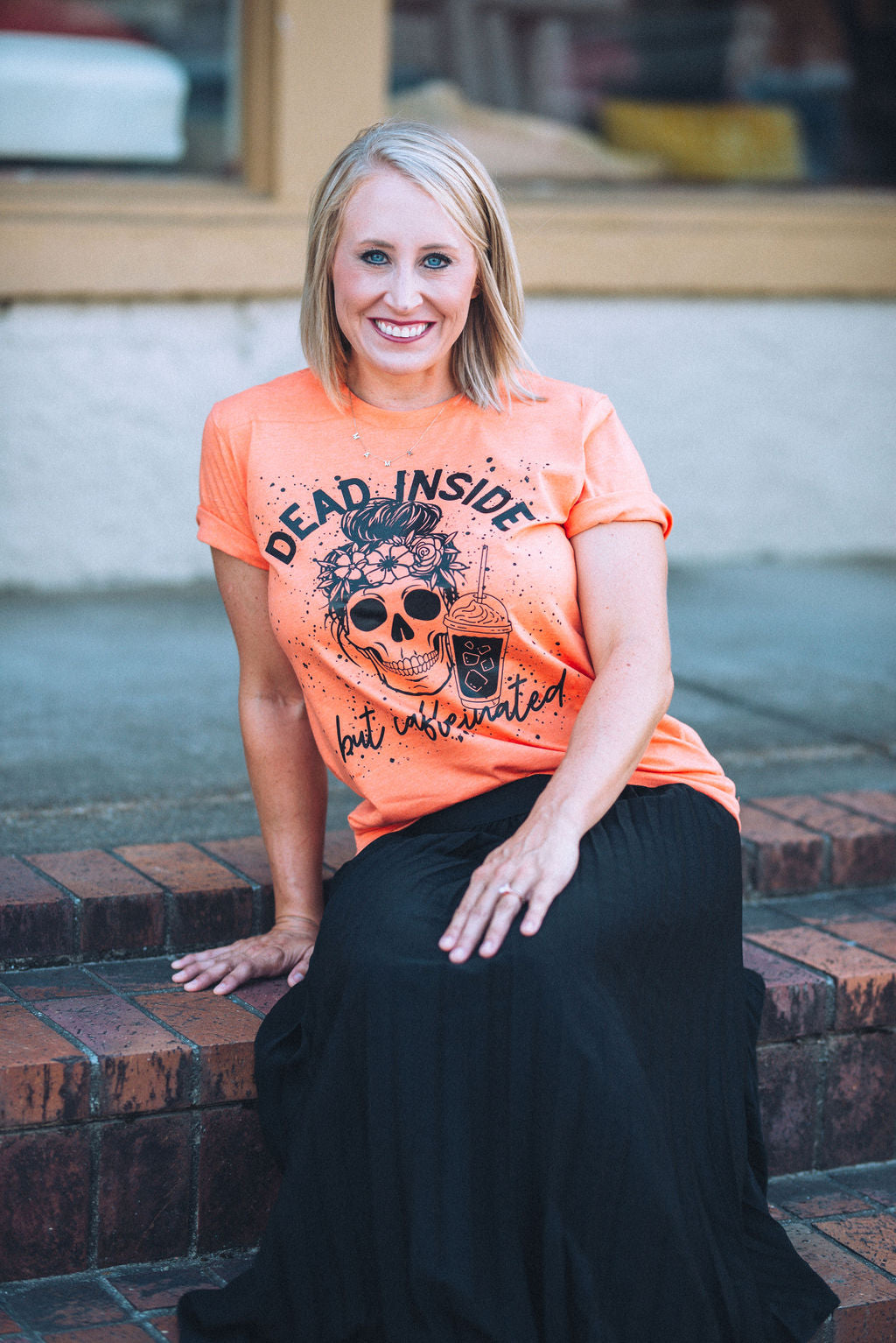 Dead Inside But Caffeinated Halloween Skull Funny Mom Life Tee / Fall Tees/ Mom Life Tee