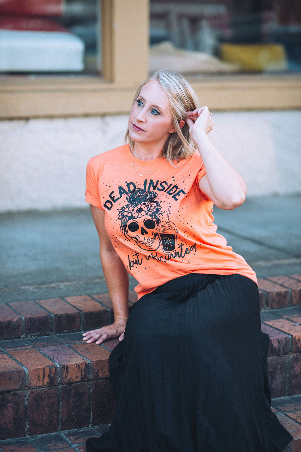 Dead Inside But Caffeinated Halloween Skull Funny Mom Life Tee / Fall Tees/ Mom Life Tee