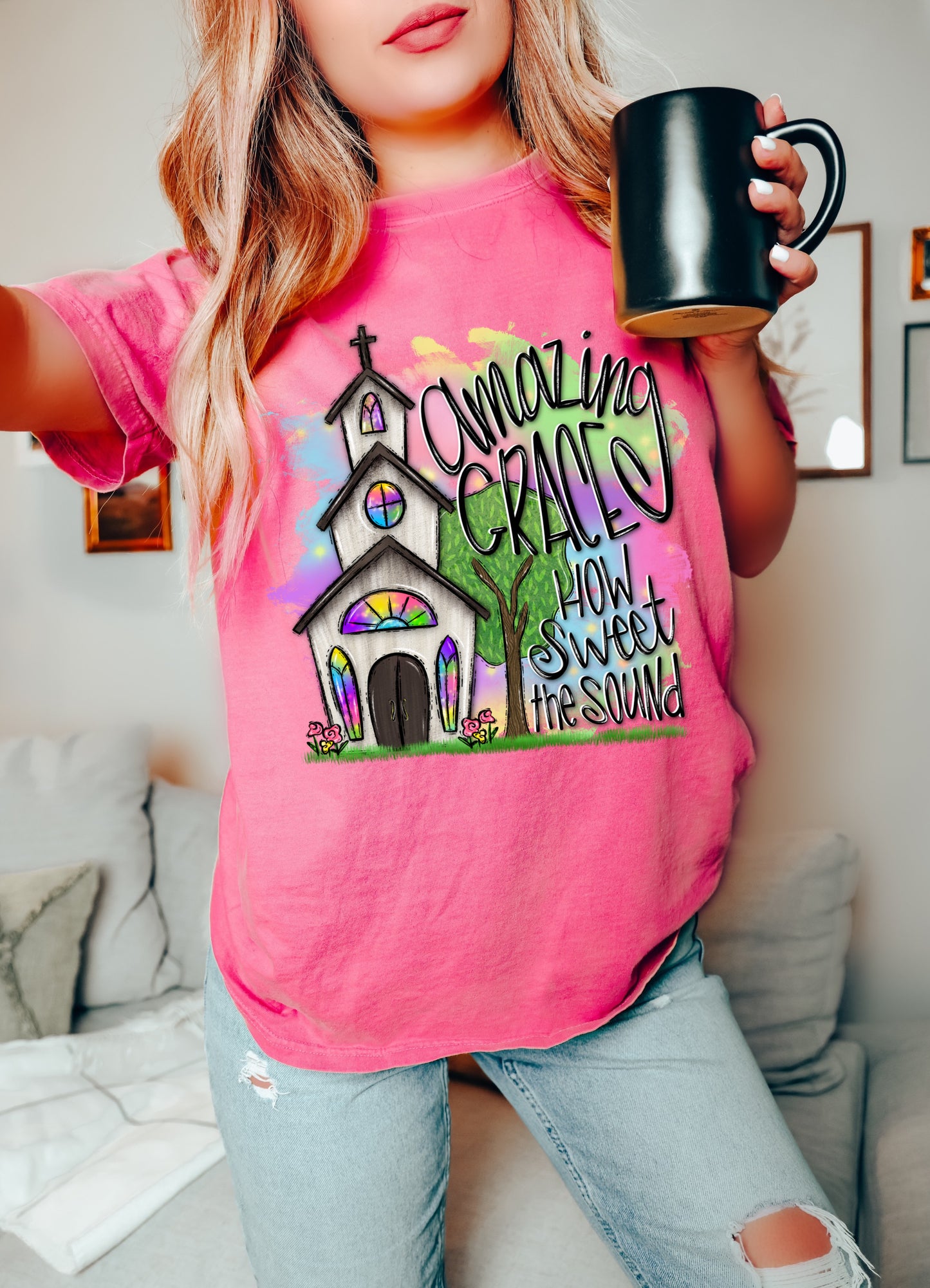 Comfort Colors or Bella Canvas Amazing Grace Watercolor Church Tee / Religious Tees/ Mommy and Me