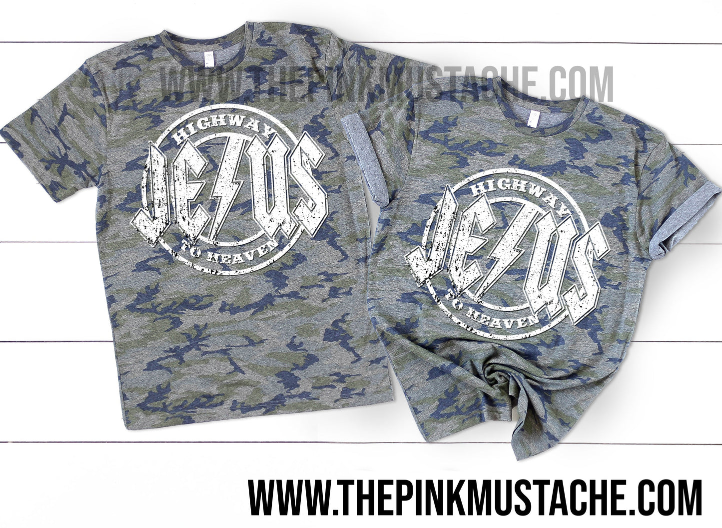 Camo Jesus Highway To Heaven Rocker Tee/ Camouflage Religious Tee - / Youth and Adult Sizes / ACDC Inspired