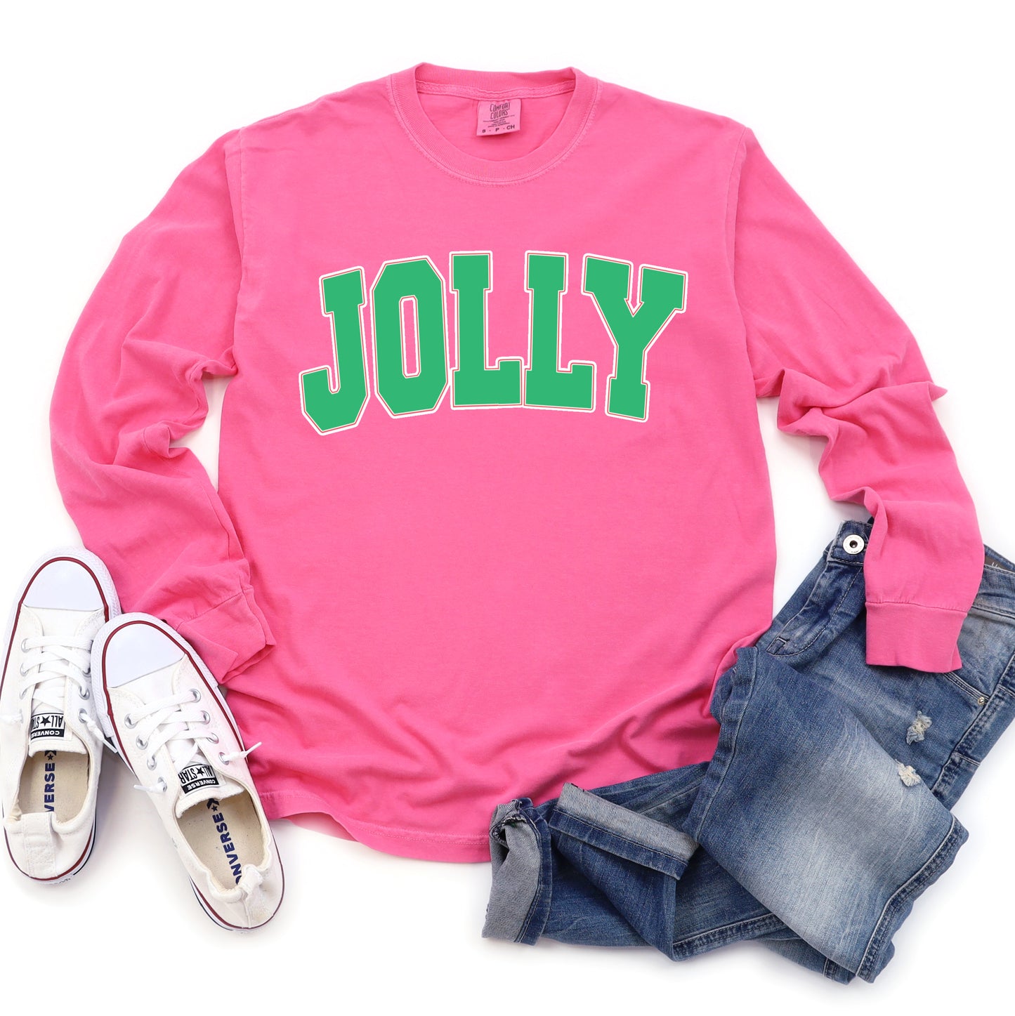 Comfort Colors Long Sleeved Pink Jolly Tee - Youth and Adult Size - Christmas Shirt