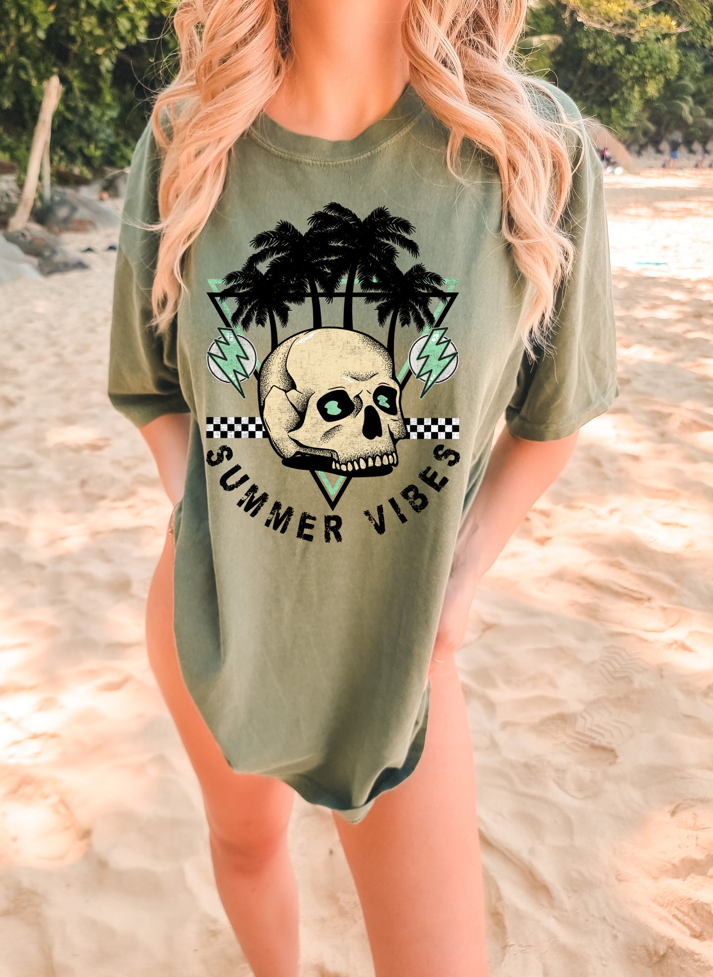 Comfort Colors Summer Vibes Beach Cover Up Vacation Summer Tee /Skull Summer /Tropical Palm Tree Shirt