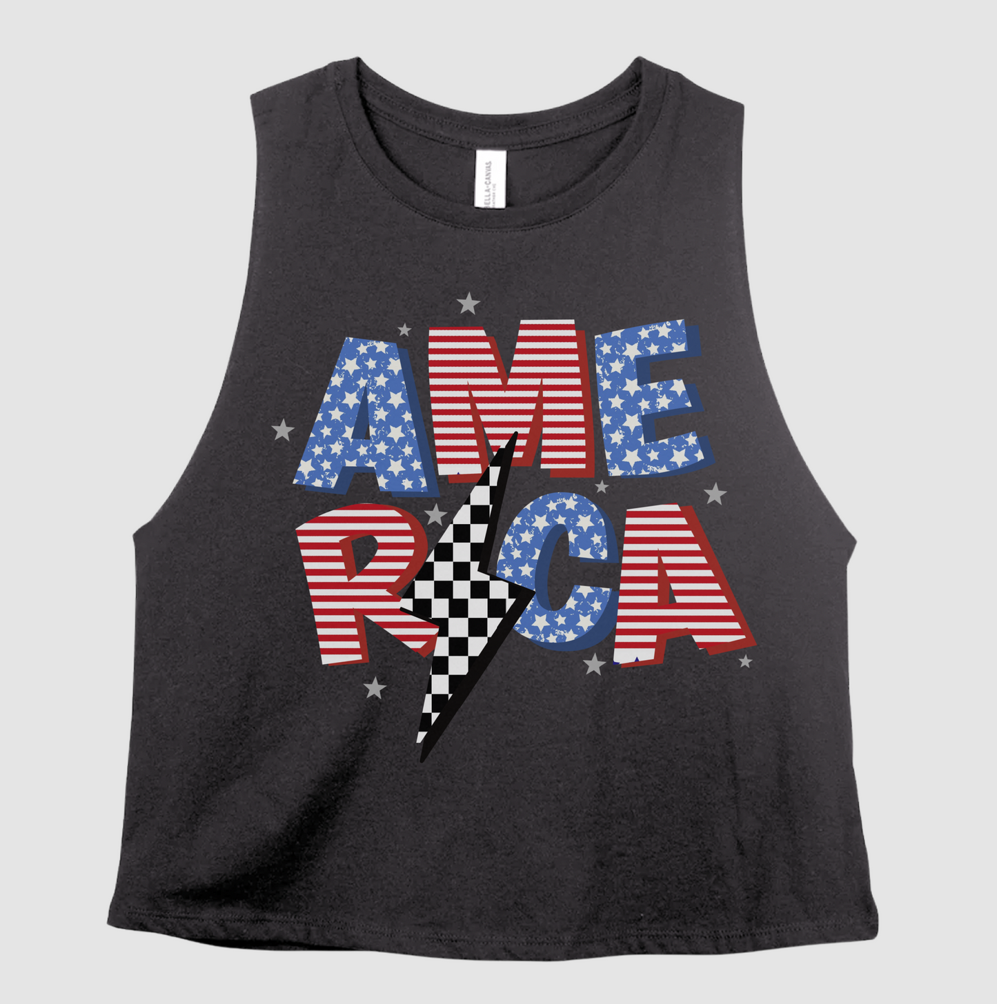 America Stars and Strips Lightning Print Summer Cropped Tank Top / Adult Sizes
