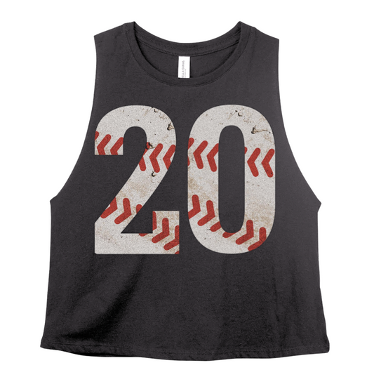 CROPPED Custom Number Vintage Baseball Crop Tank Top - Baseball Mom Shirt with Number