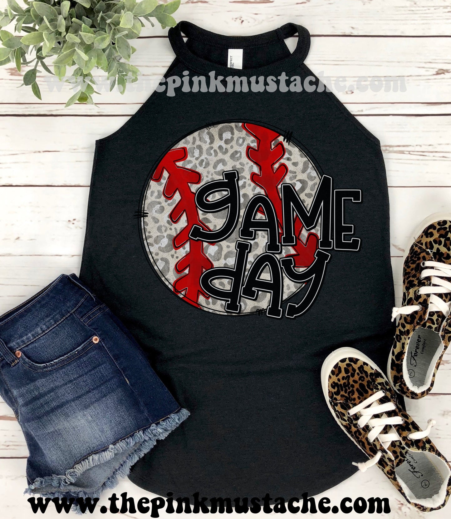 Game Day Tank Top Baseball Leopard Print /Vintage Style District Tank Top / Rocker Vintage Tank