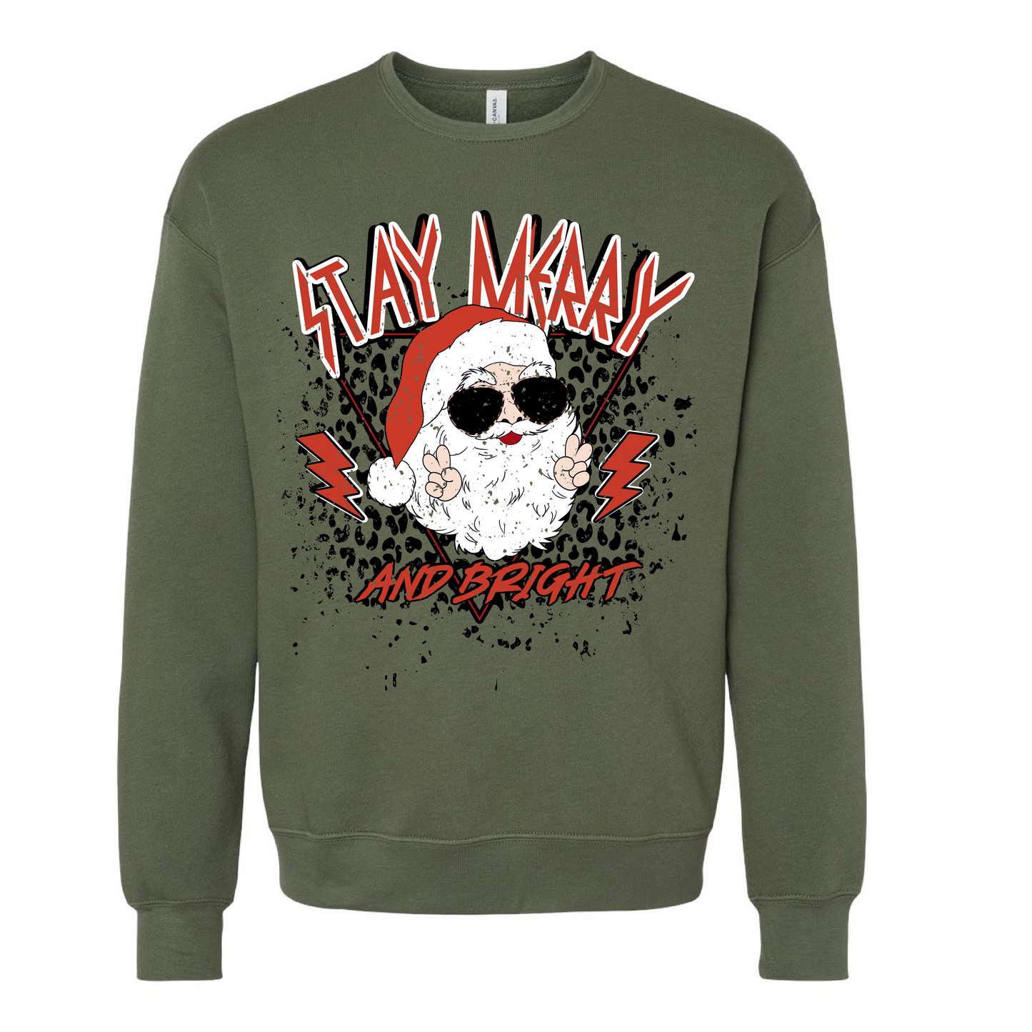 Green Comfort Colors, Gildan, or Bella Canvas Rockin' Santa - Stay Merry and Bright Christmas - Youth and Adult Sizes