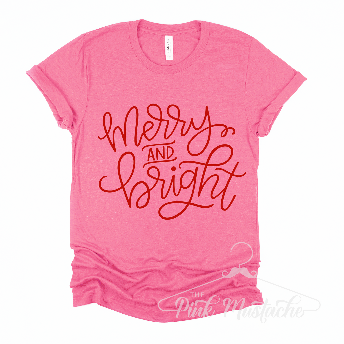 Comfort Colors or Bella Canvas Pink Merry and Bright Christmas Tees / Cute Mommy and Me - Family Christmas Tees