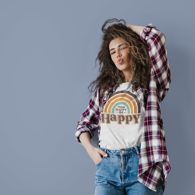Think Happy, Be Happy Tee/ Retro Style Tee / Softstyle Shirt
