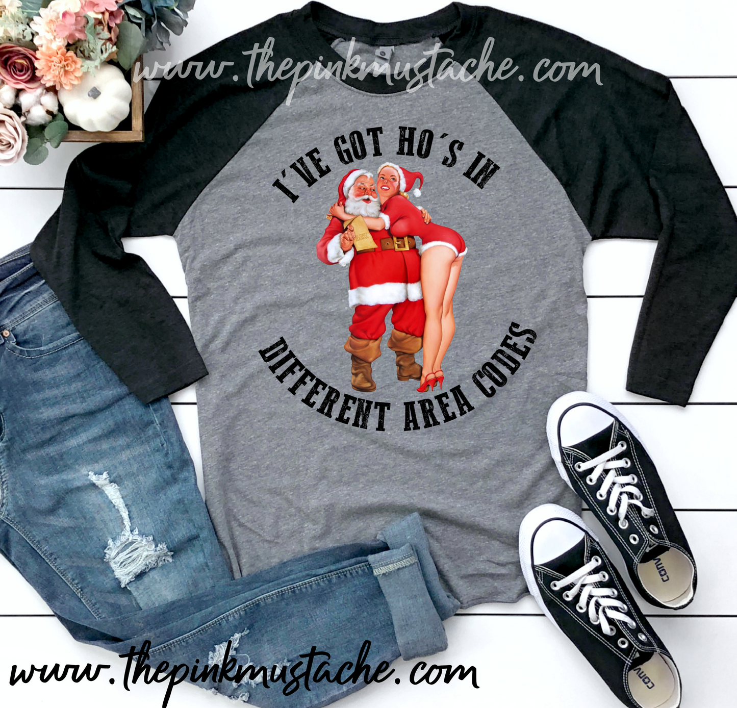 I've Got Ho's In Different Area Codes Raglan Christmas Funny Santa Unisex Raglan Tee - Christmas Raglan