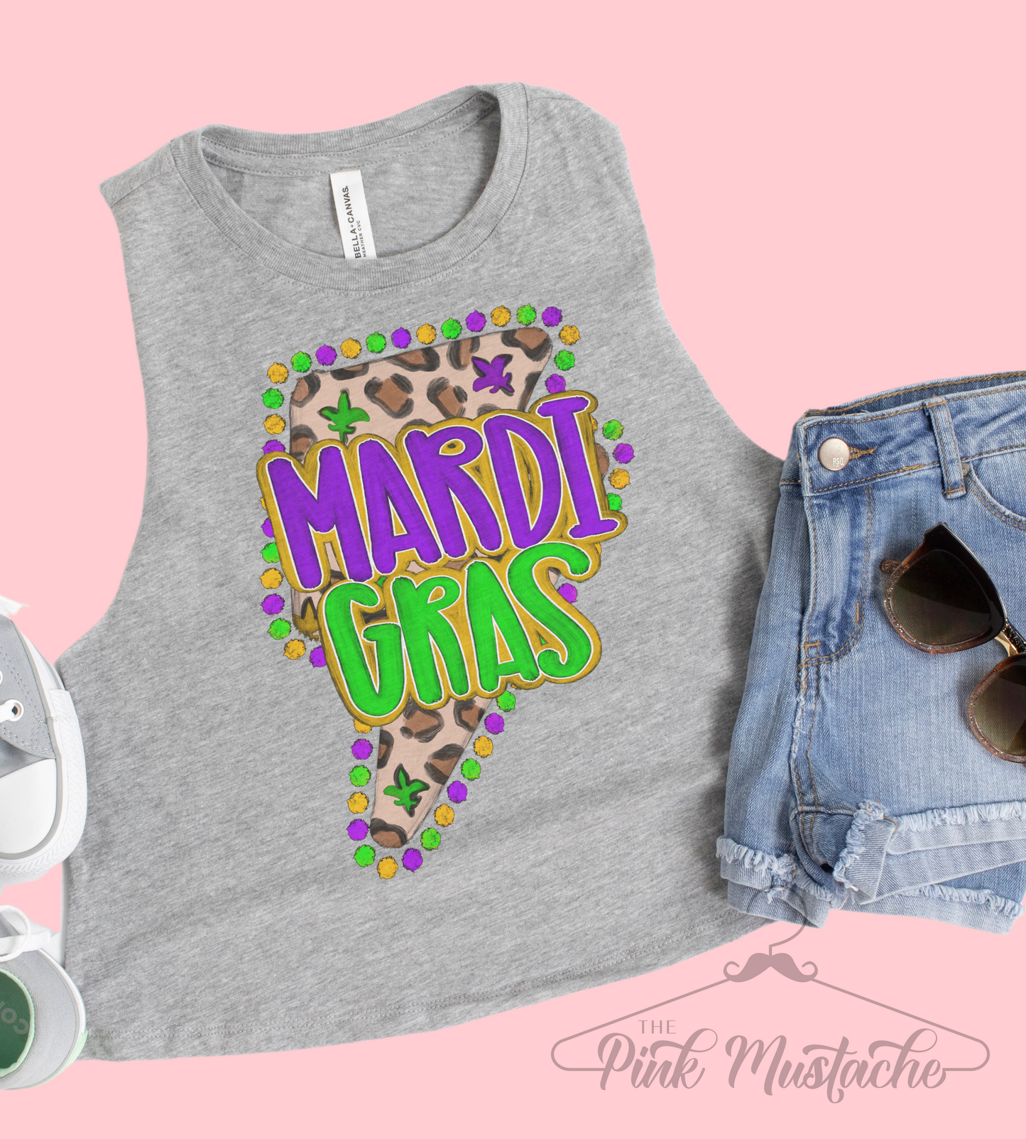 Mardi Gras CROP Lightning Tank/ Adult Sizes / Mardi Gras / Gift For Her/ Workout Tank