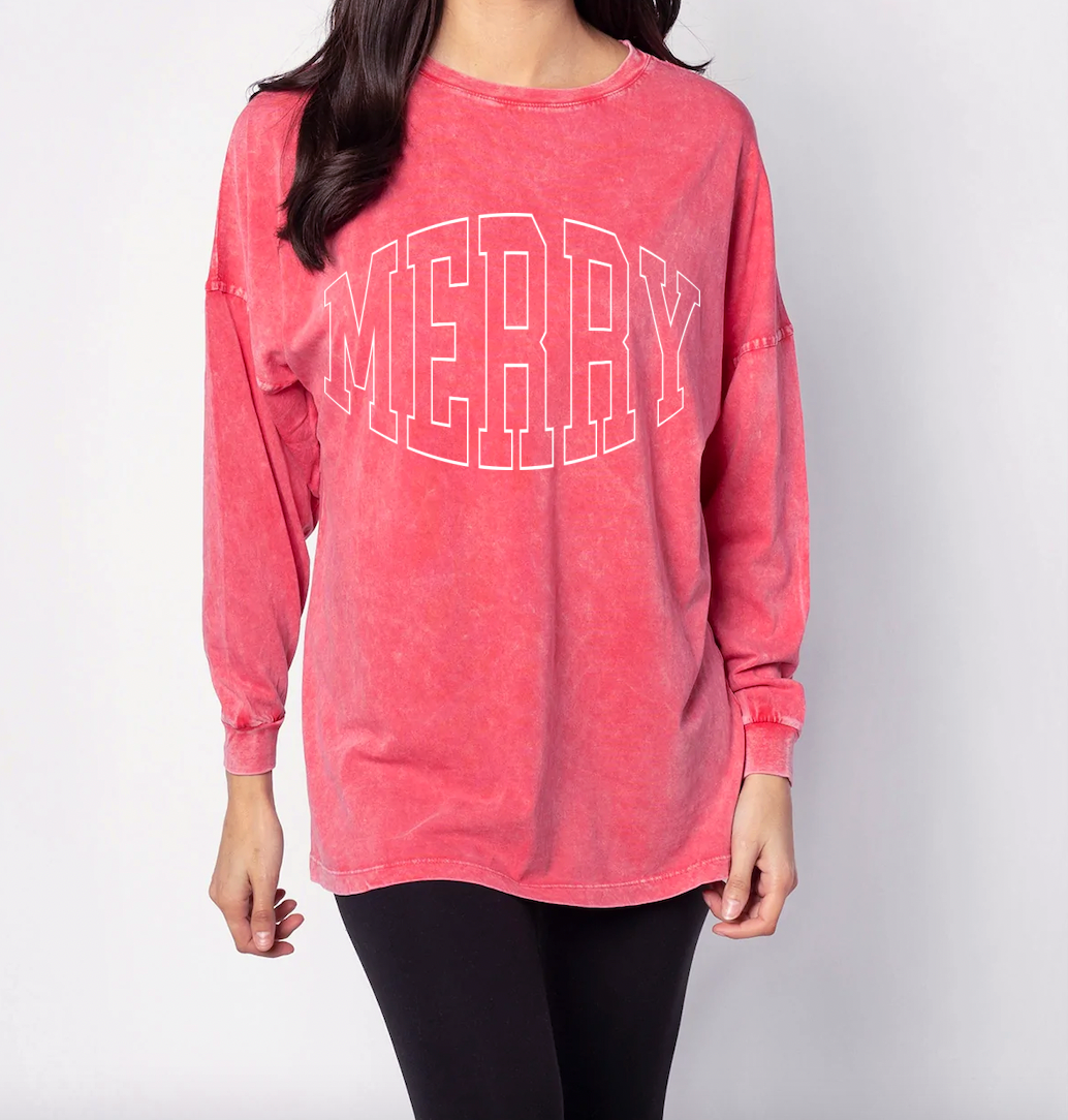 Quality Chicka-D Oversized Acid Wash Merry University Tee- Adult Size - Christmas Shirt