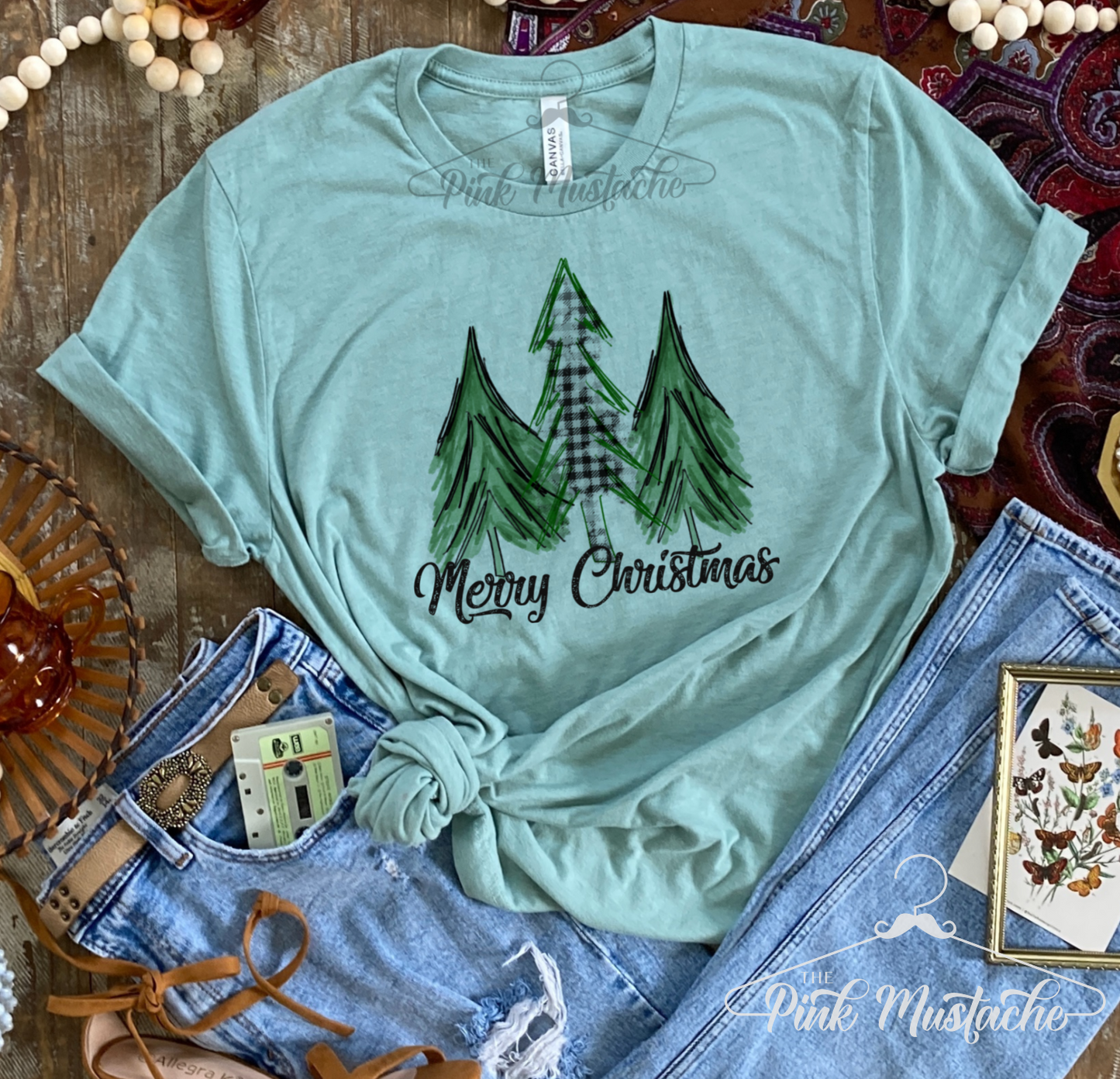 Merry Christmas Trees Buffalo Plaid Soft Style Tee /Christmas Tees / Youth and Adult Sizes Available