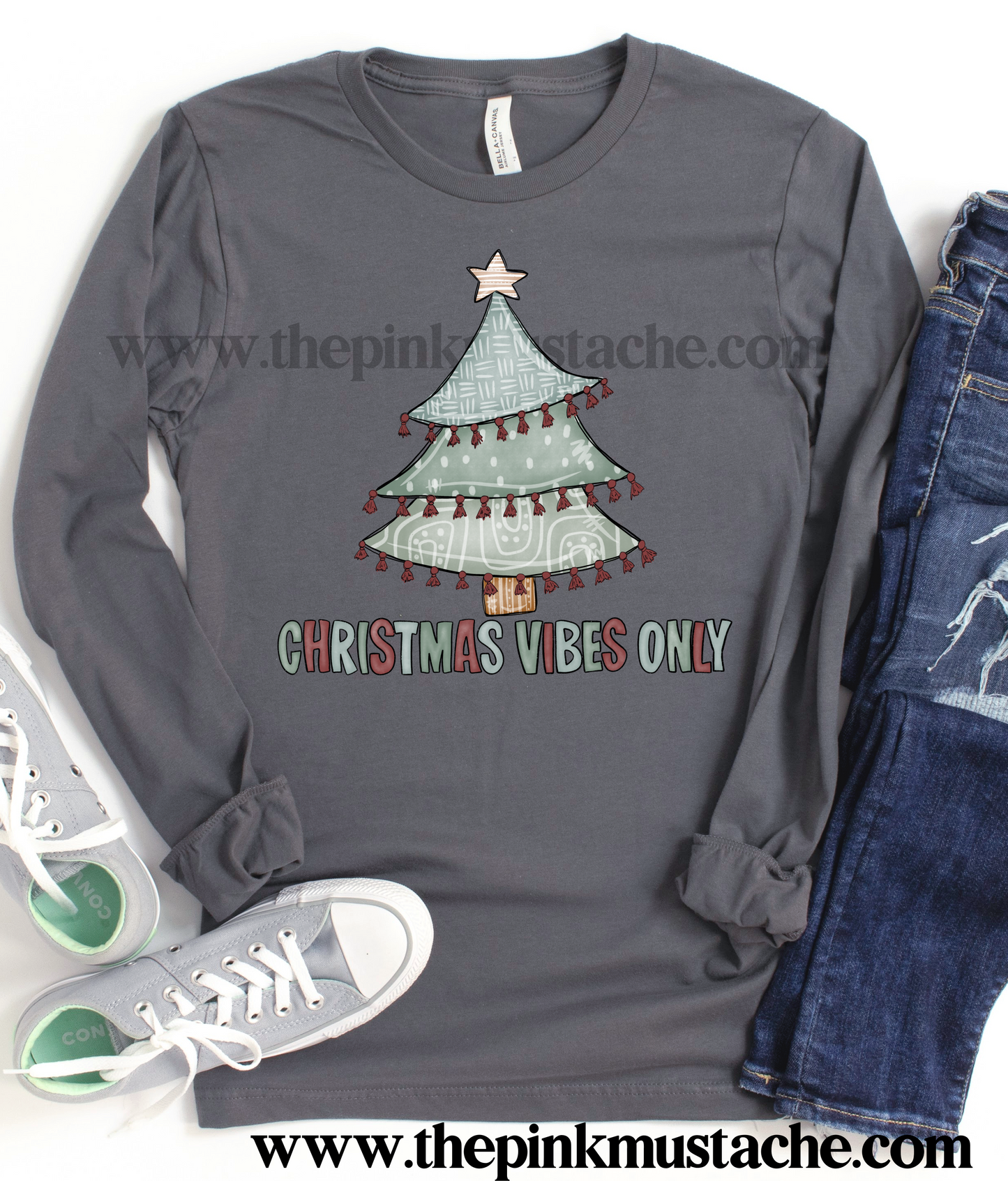 Long Sleeved Merry Christmas Vibes Only Print Bella Canvas Shirt /Christmas T-Shirt