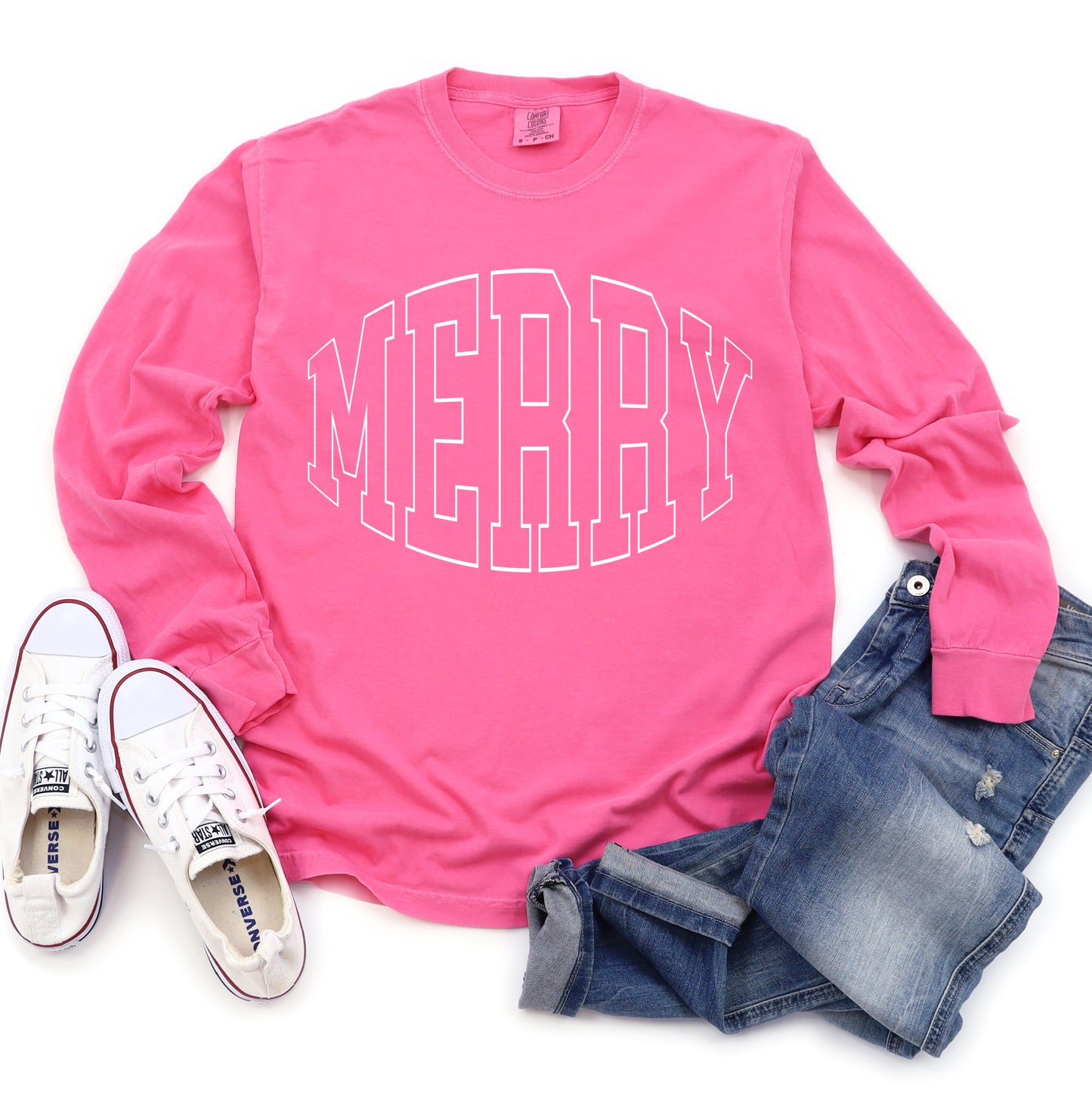 Comfort Colors Long Sleeved Pink Merry University Tee- Adult Size - Christmas Shirt