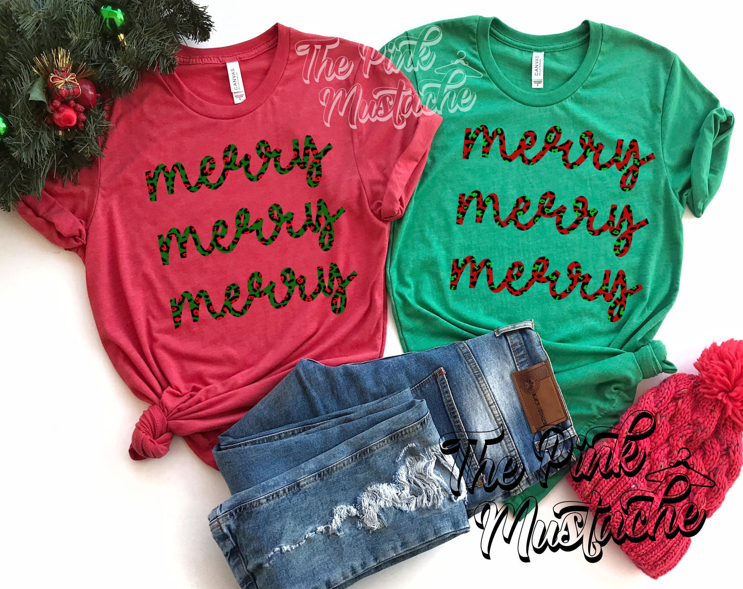 Stacked Merry Green or Red Shirt/ Toddler, Youth, and Adult Short Sleeve Softstyle Tees