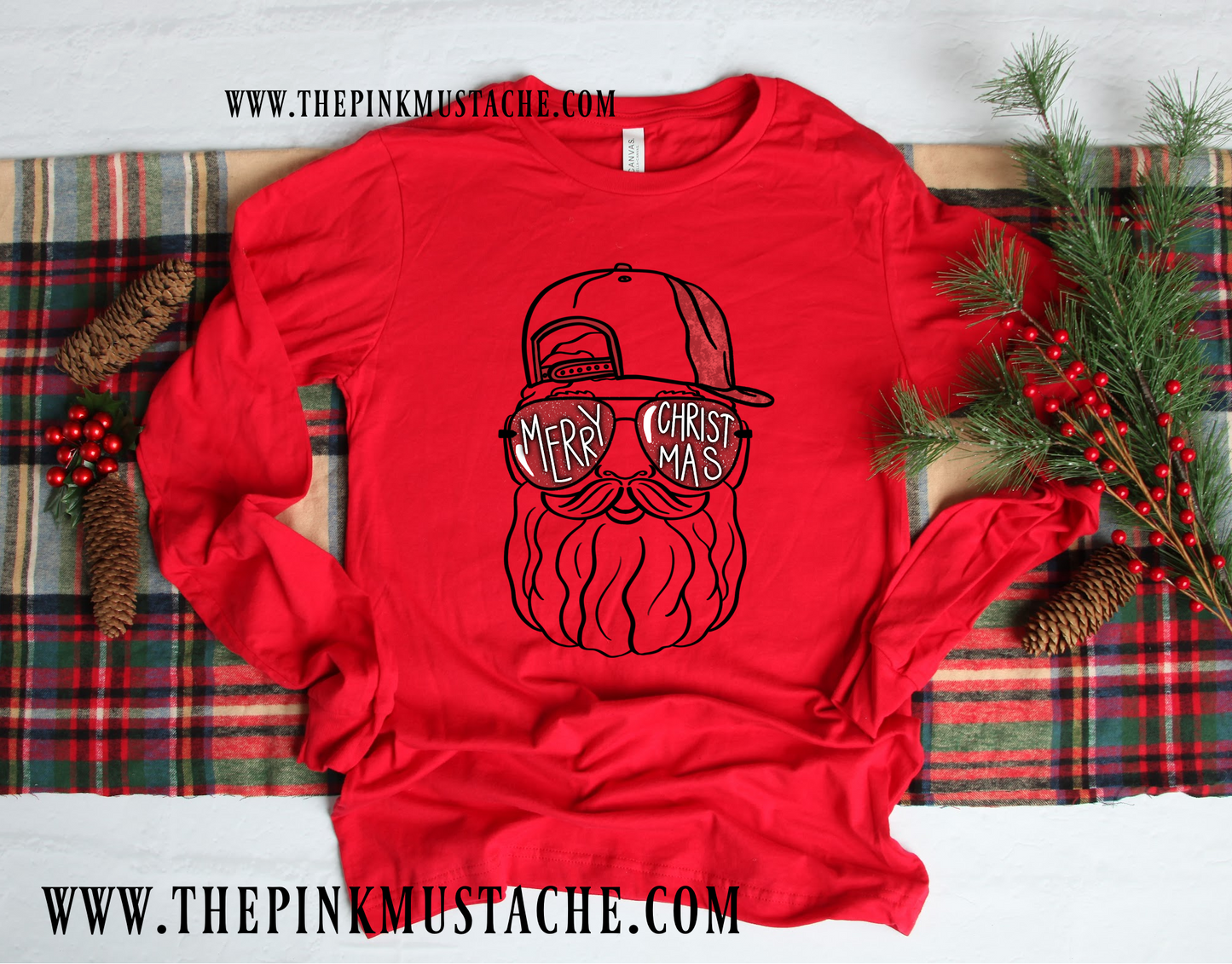 LONG Sleeved Toddler, Youth, and Adult Santa Backwards Hat Tee/ Super Cute Christmas Shirt