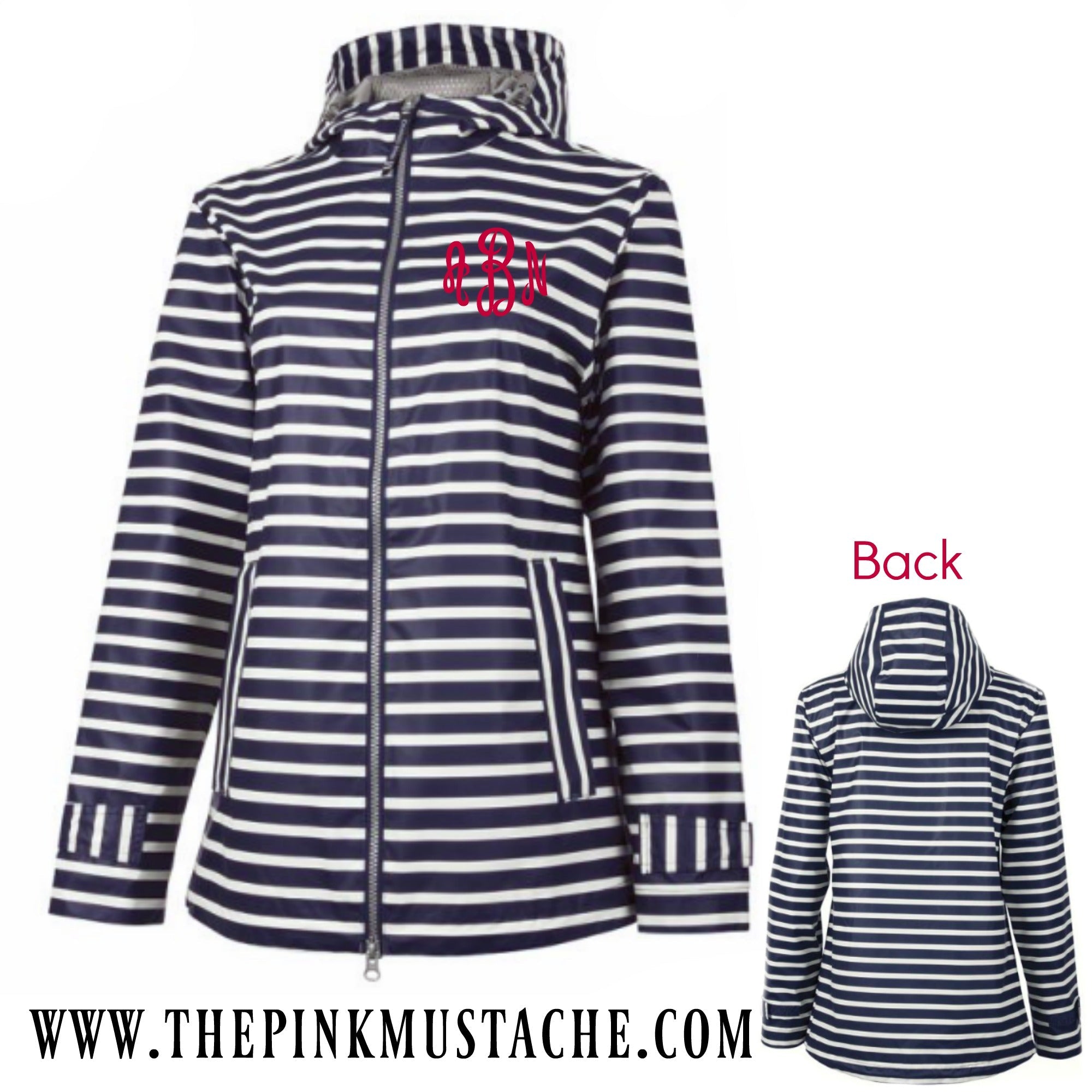 Monogrammed Navy Striped New Englander Charles River Rain Jacket Navy Stripe XXXL Only Chest Embroidery