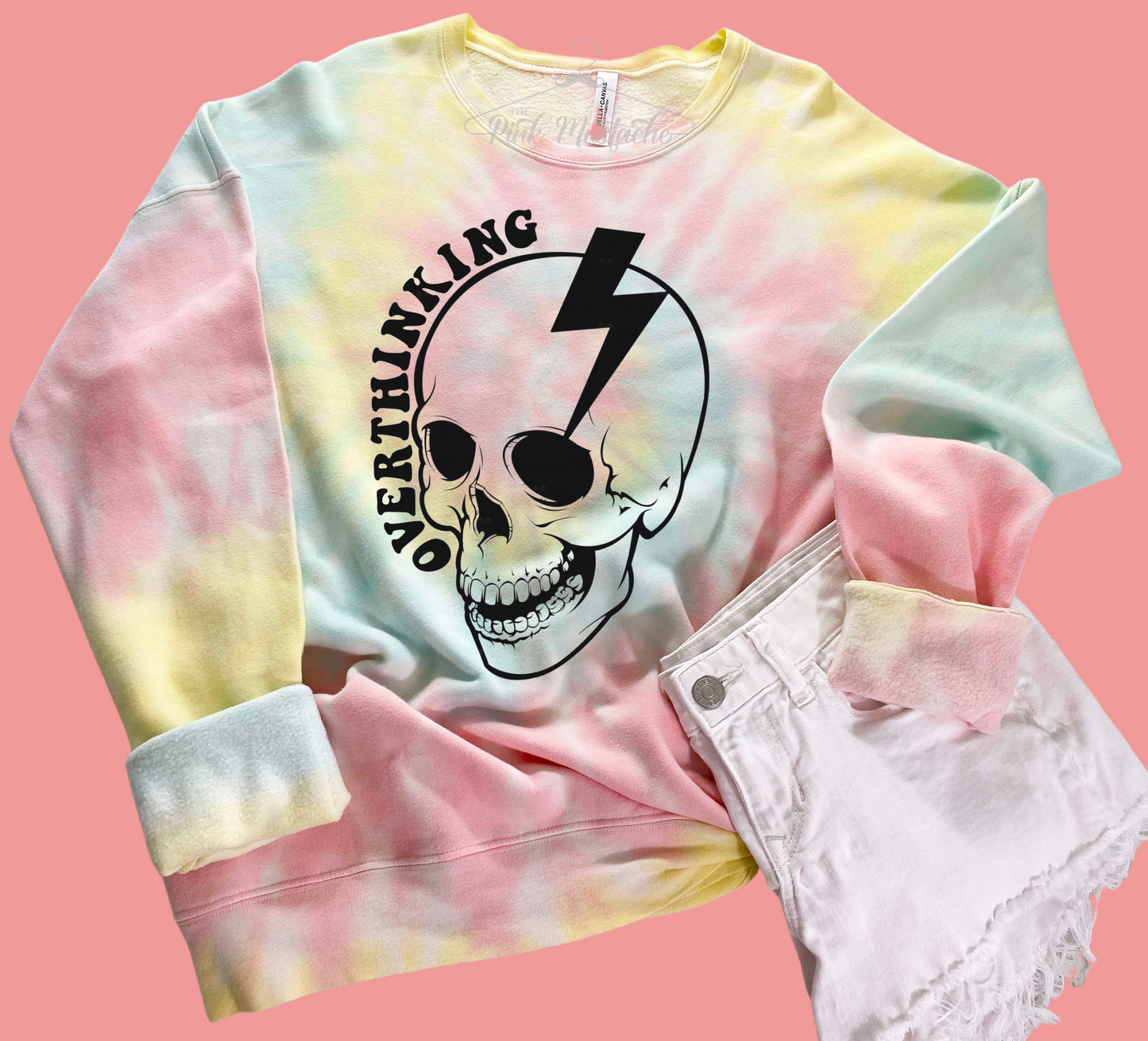Tie Dye Rainbow Soft style Sweatshirt - Quality Sweatshirt - Skellie Overthinking Lightning Bolt / Bella Sweatshirt