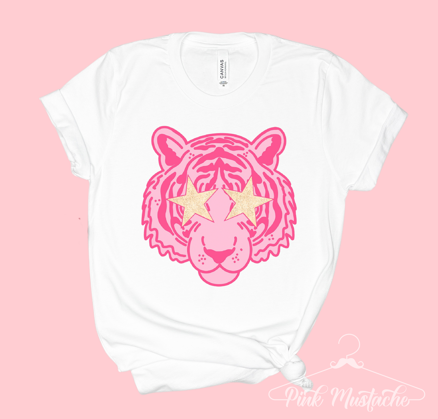 White Soft Style Pink Tiger Star Tee/ Toddler, Youth, and Adult Sizes Available