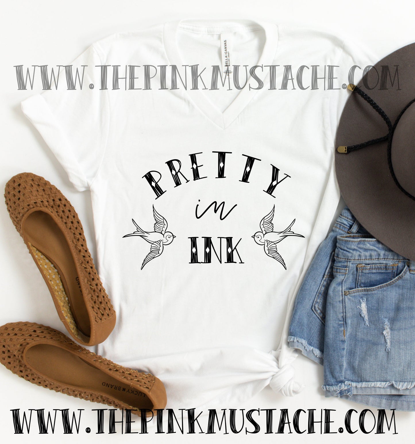 V-Neck Pretty In Ink Tee/ Inked Up Shirt / Bella VNeck