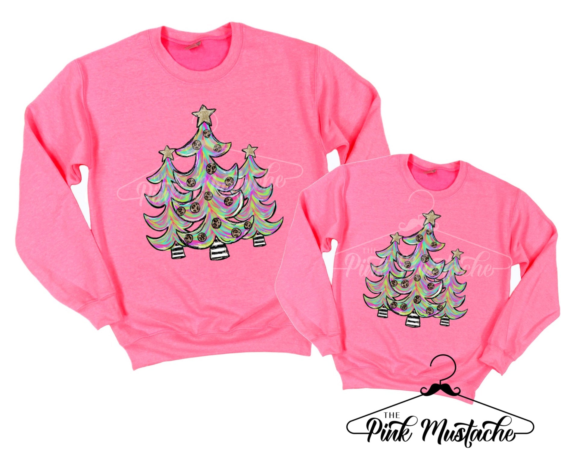 Mommy and Me Christmas Pink Christmas Trees Sweatshirts Cute Mommy and Me Family Christmas Sweatshirts
