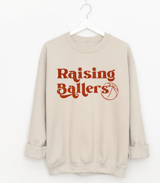Bella Canvas Heather Dust Raising Ballers Basketball Quality Sweatshirt - Basketball Mom Sweater