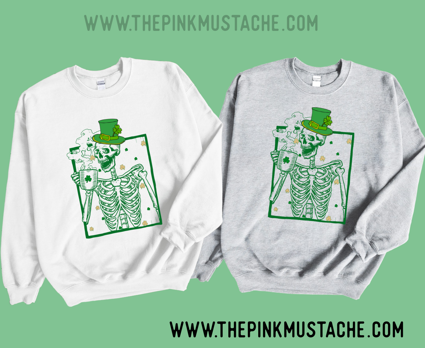 Skellie Shamrock Coffee St. Patricks Day Sweatshirt / St Patty's Day Sweater/ Youth and Adult Sizes