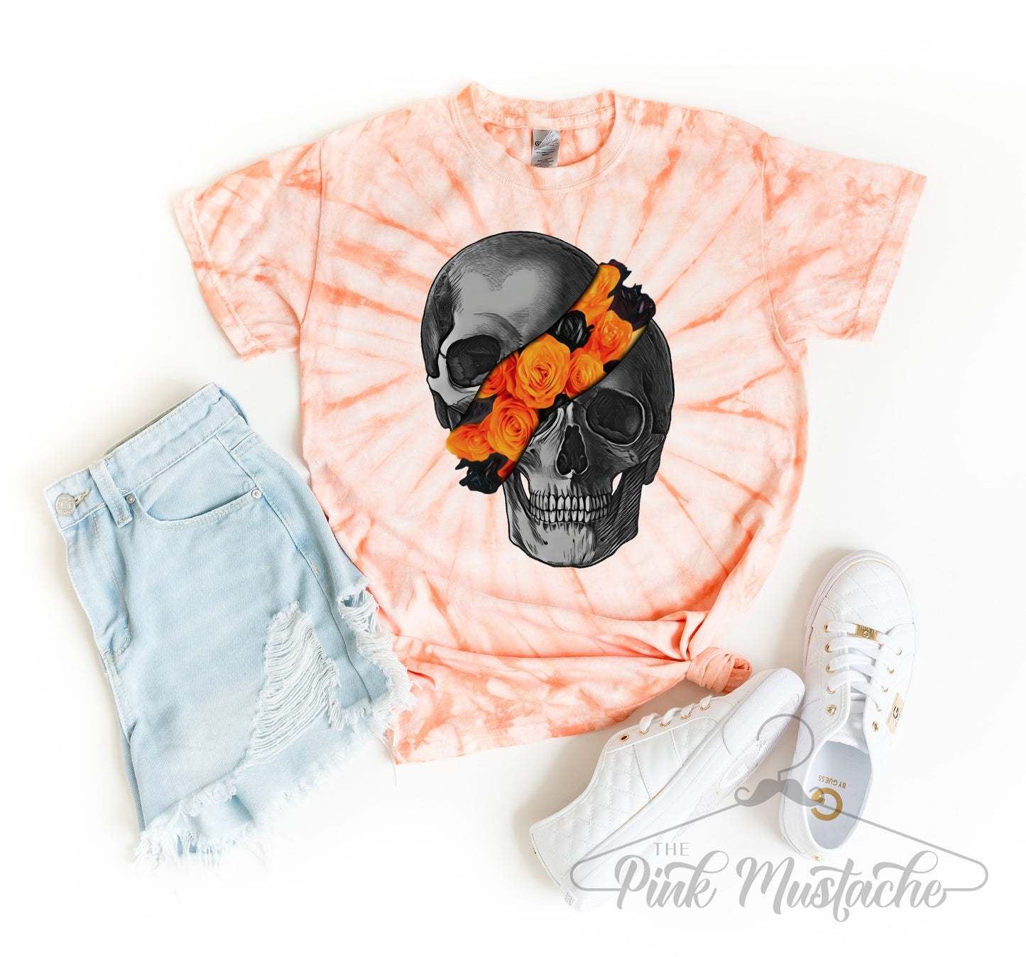 Tie Dye Skellie Floral Face Shirt/ Halloween / Adult Sizes Available